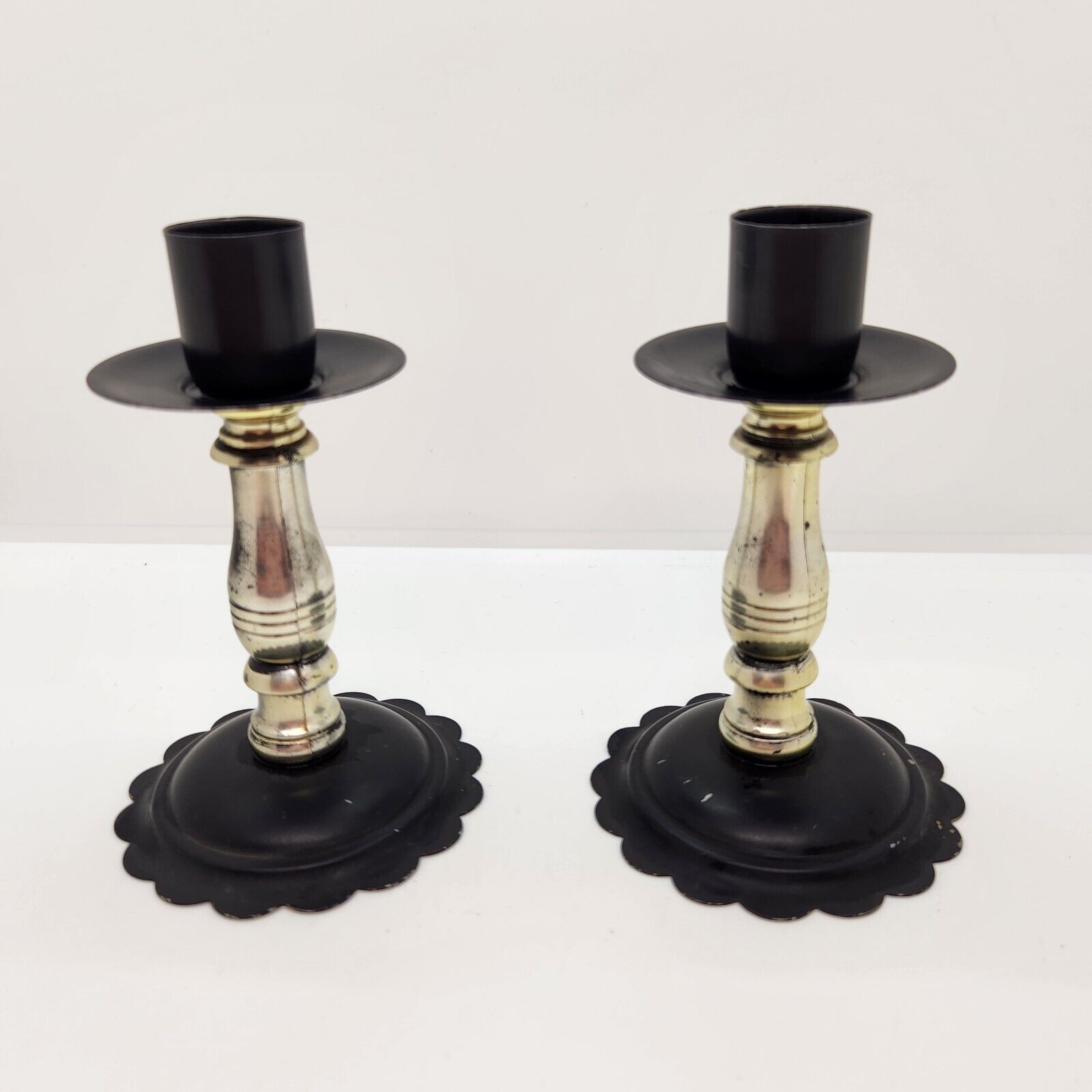 Pair Of Vintage Candlesticks Black And Silver