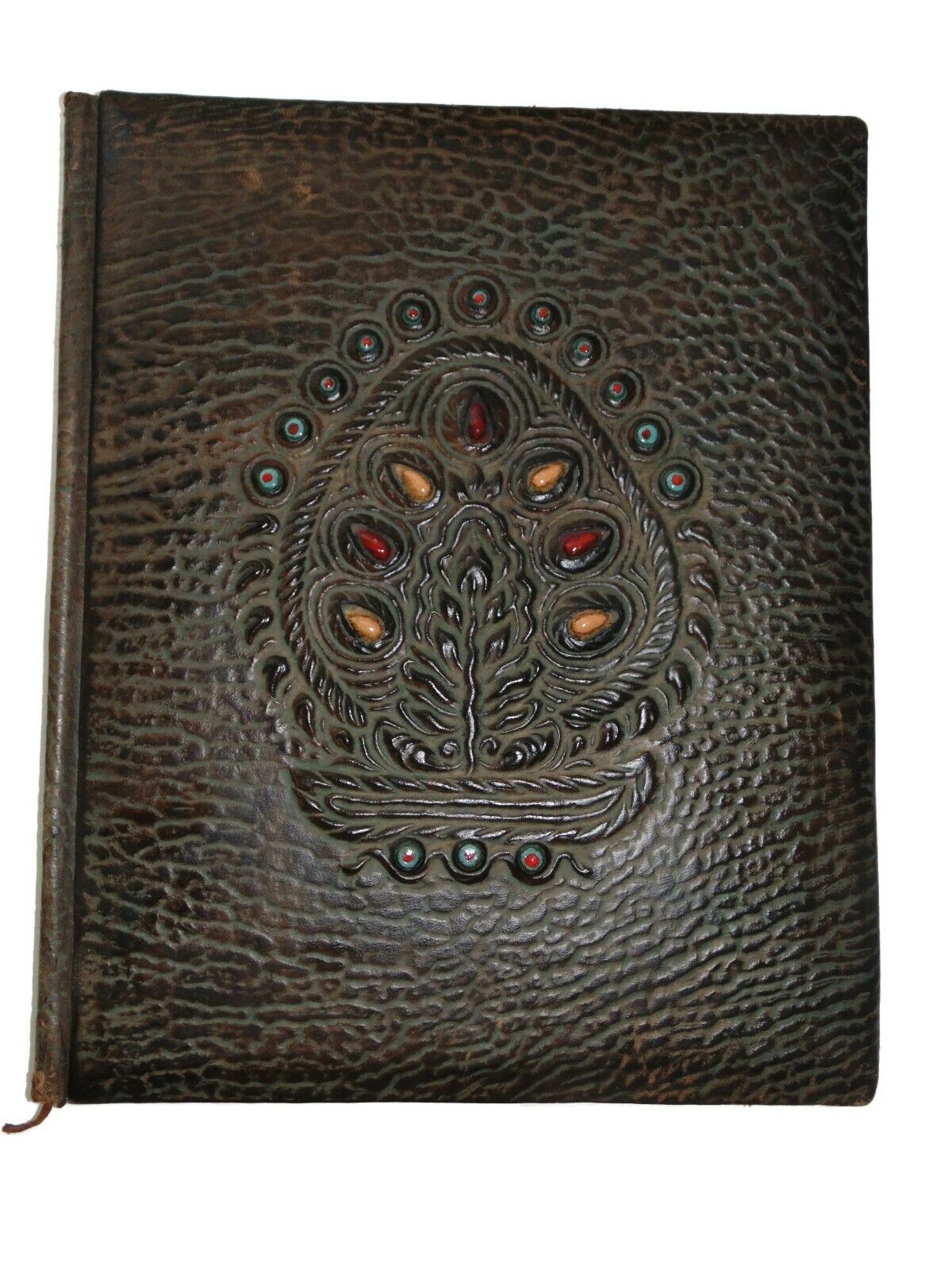 HUGE OLD Vintage Artisan Brown Leather Bound Book NoteBook Hard Covers Pagan
