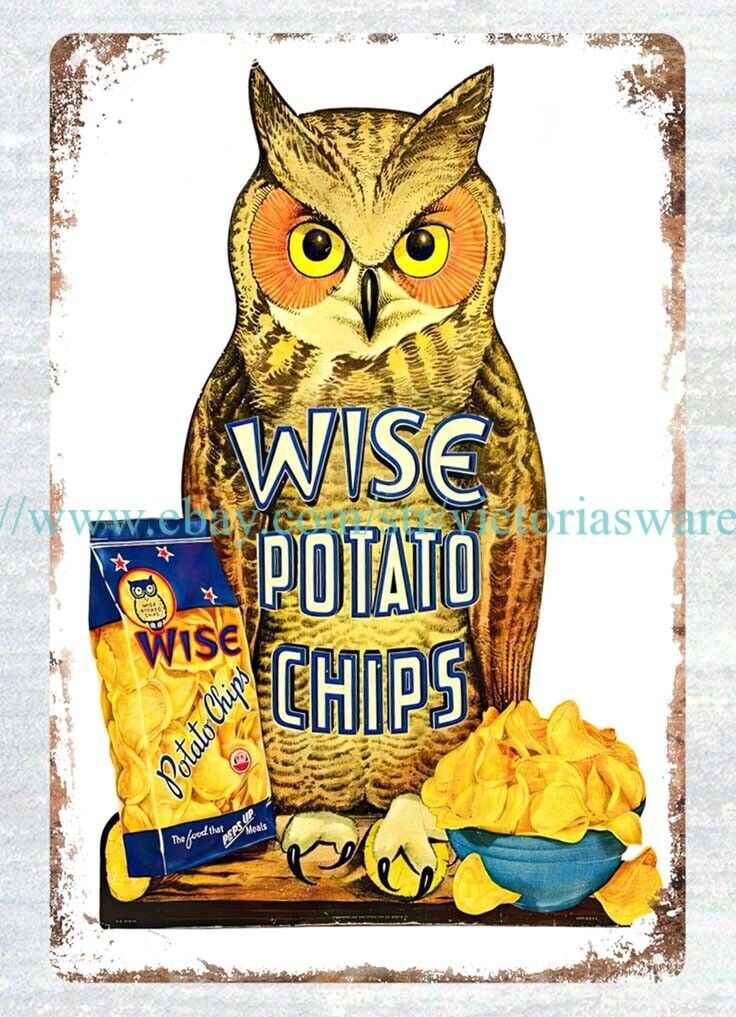 Wise Potato Chips cute owl metal tin sign collectible artwork walls