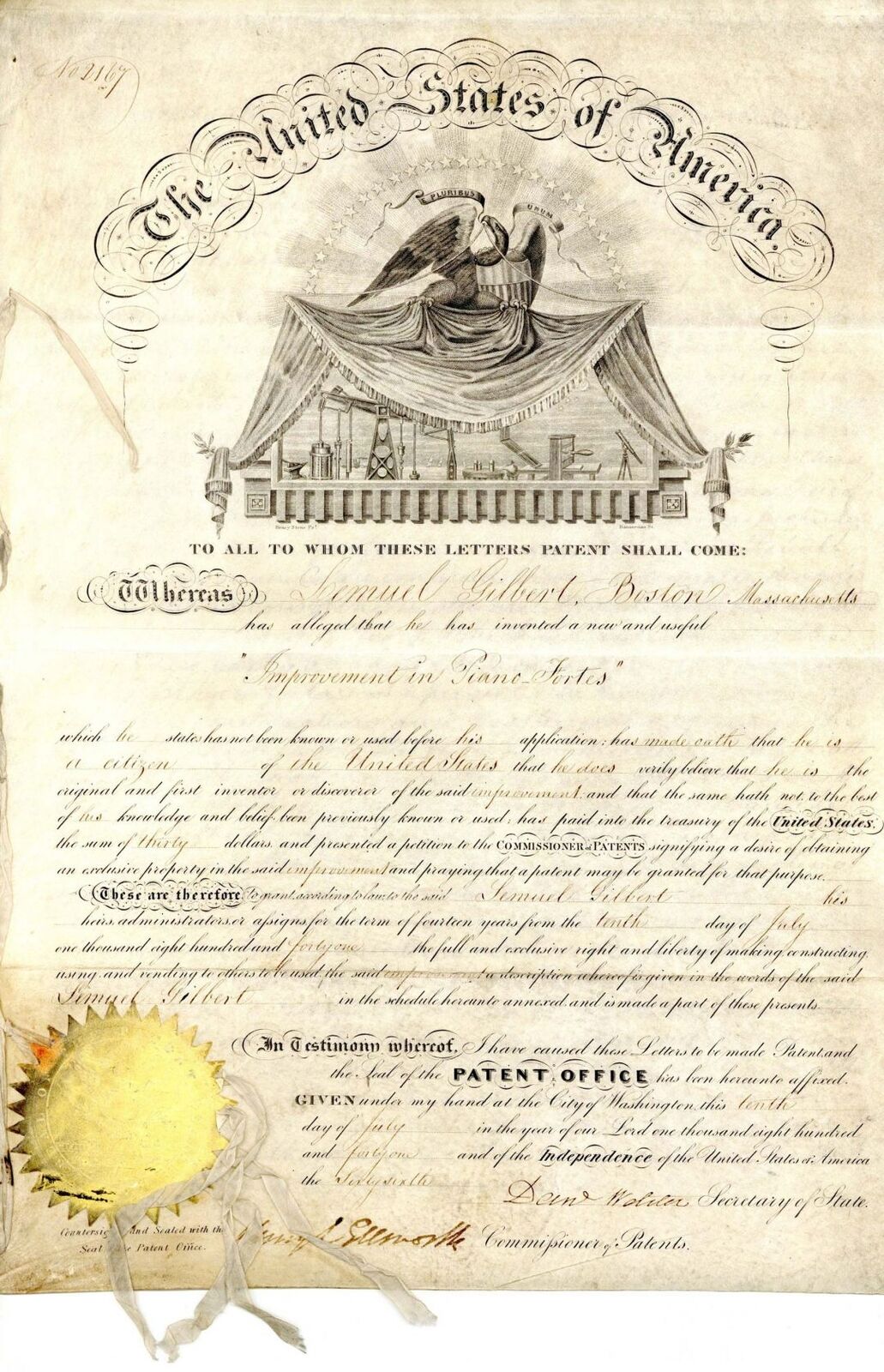 United States of America Patent signed by Daniel Webster - Autographs - Autograp