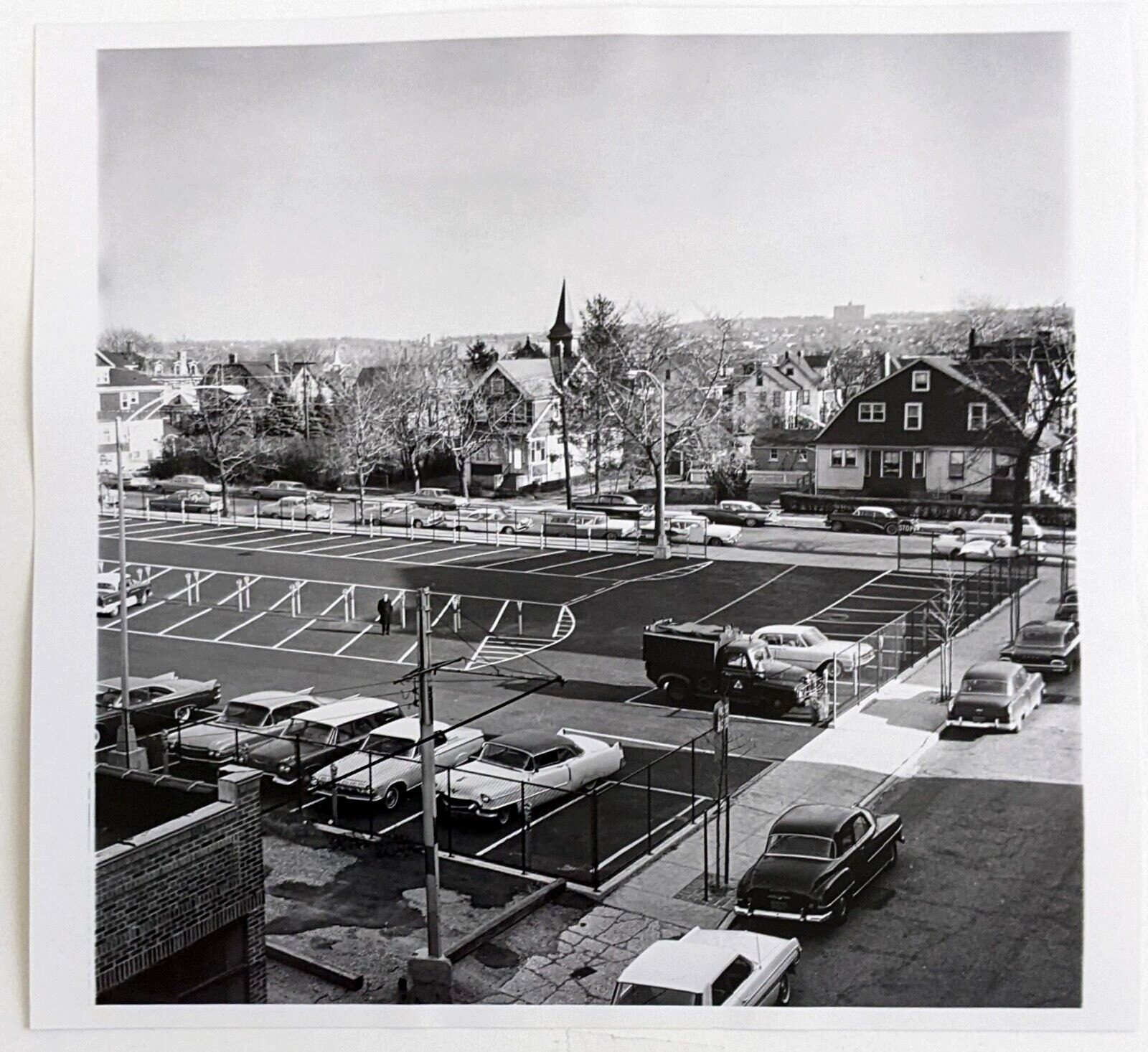 1950s Parking Lot American City Classic Cars Americana Vintage Photo