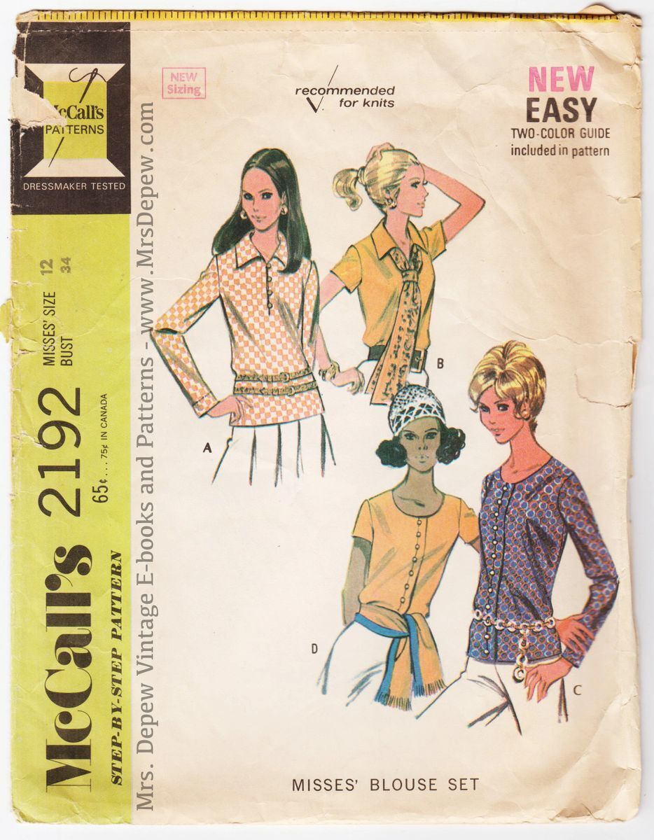 Vintage Sewing Pattern 1960s Blouses McCall\'s 2192 34\