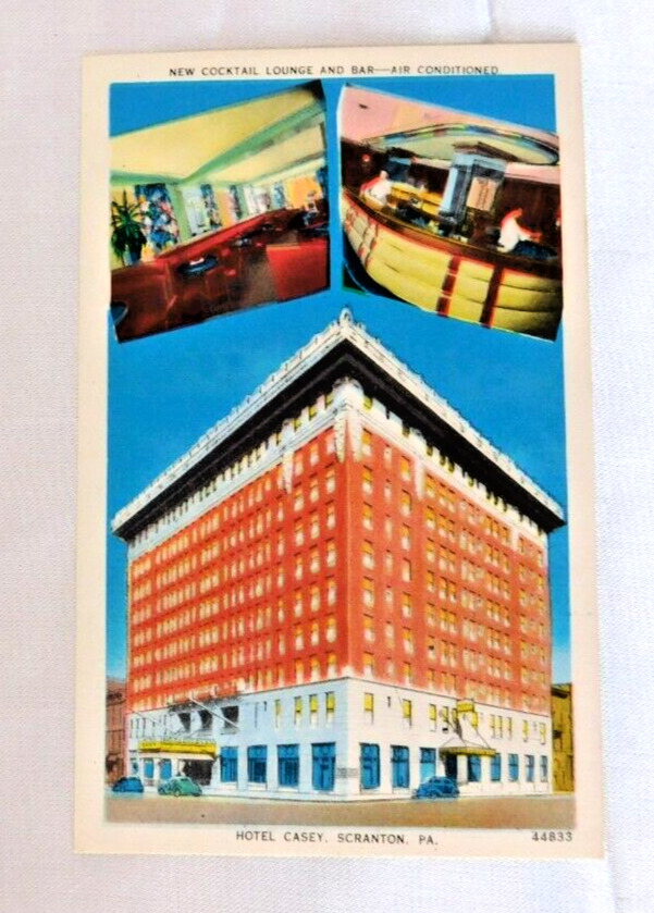 Scranton Pennsylvania Hotel Casey Cocktail Lounge & Bar Linen Postcard Unposted