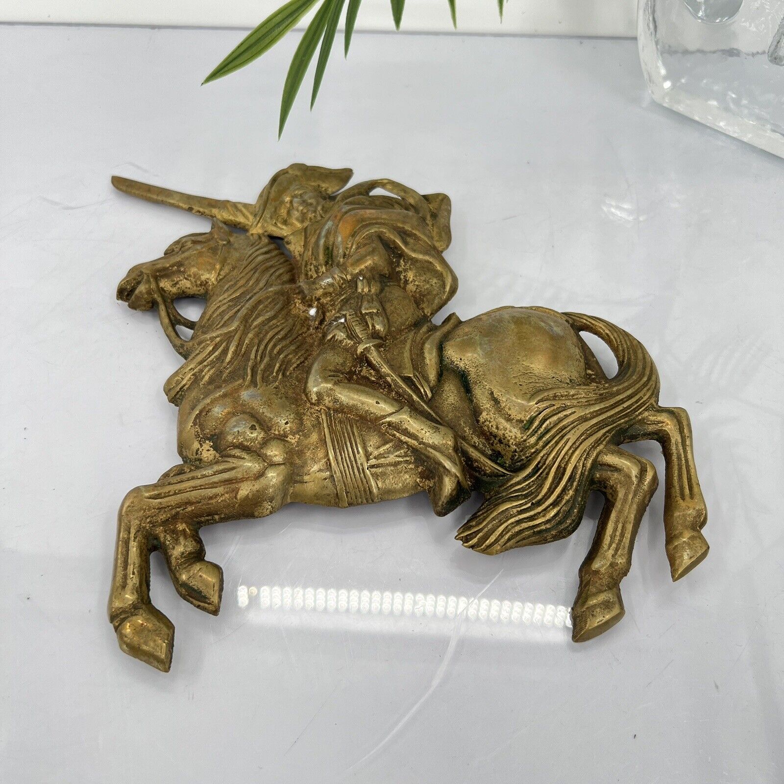 Vintage Solid Brass Napoleon Soldier On Horse Wall Hanging Home Decor
