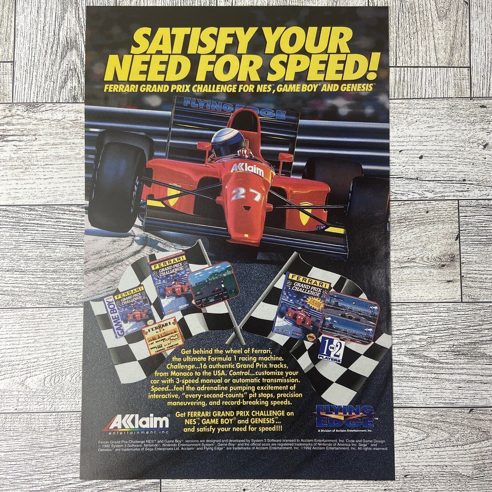 Ferrari Grand Prix Game Print Ad Poster Acclaim Vintage Nes Promo Art 1992 Race