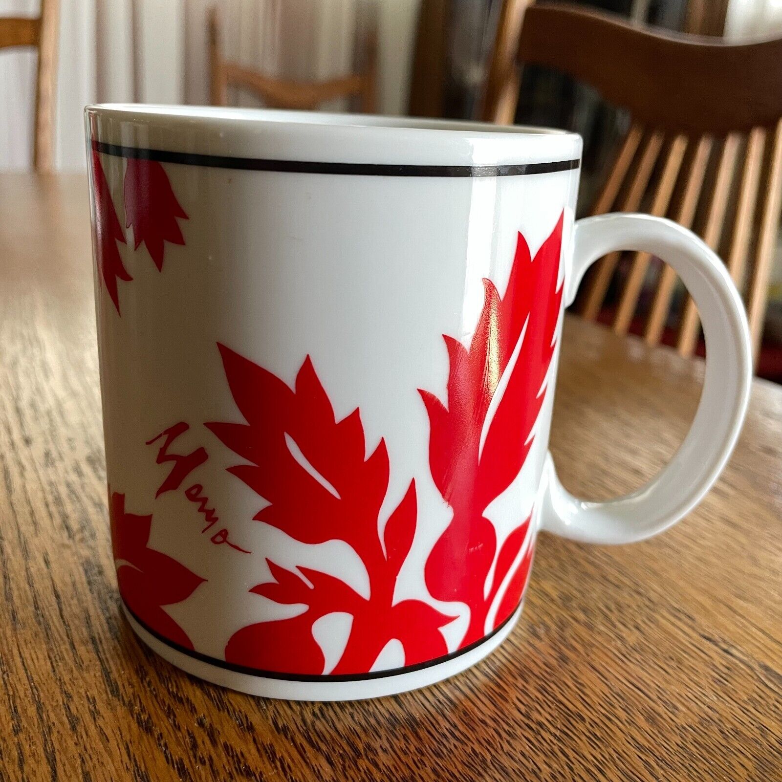 Mamo Howell Red White Hawaiian Coffee Cup Mug 11 ounces Island Heritage