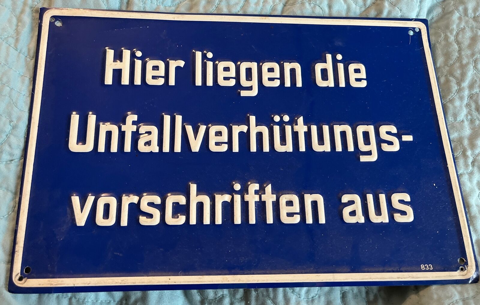 12” German Tin Sign Accidents Prevention Regulation Warning Prohibited VTG RARE