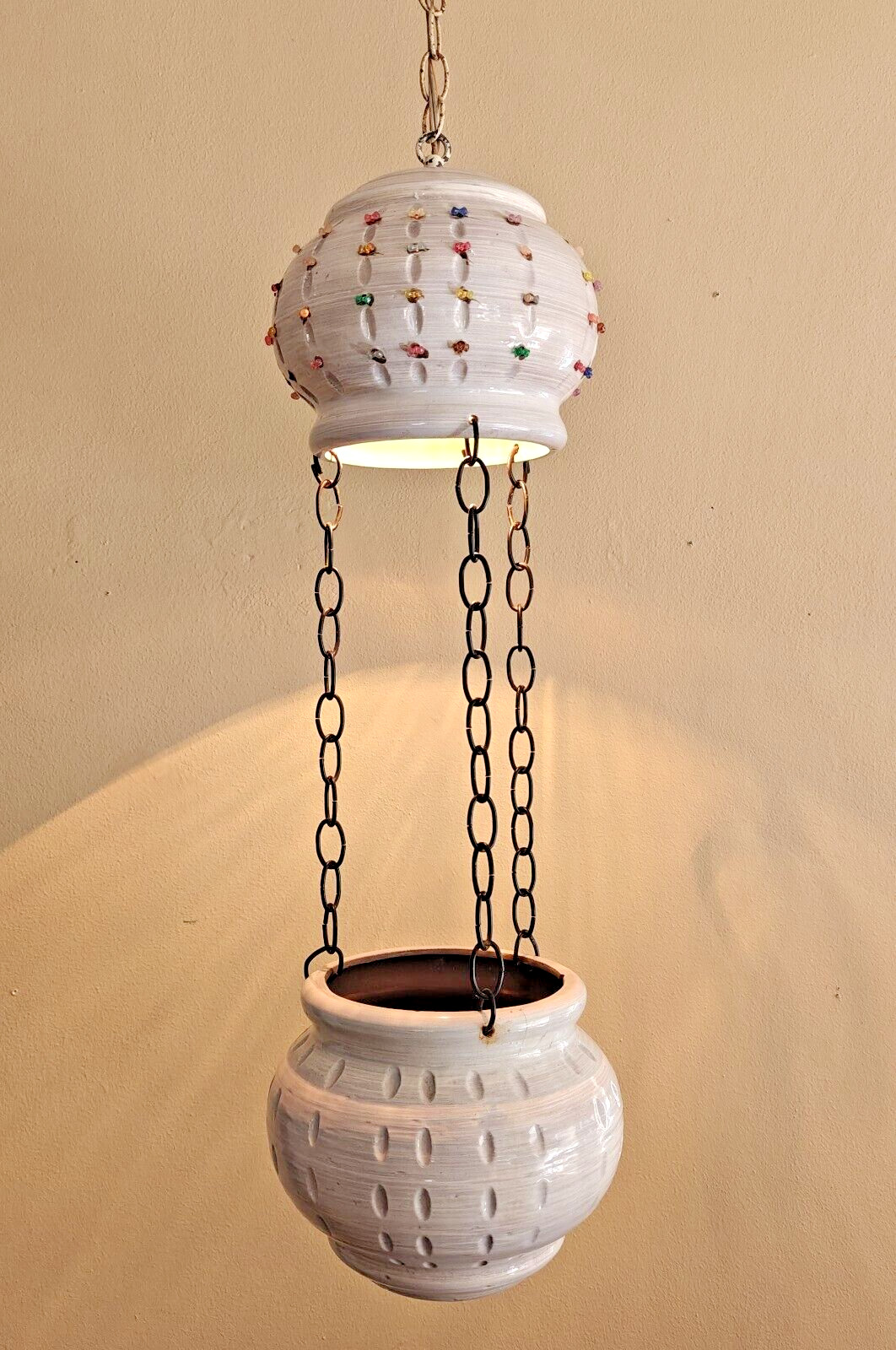 Vintage MCM Kron Hanging Swag Pendant Ceramic Lamp Planter
