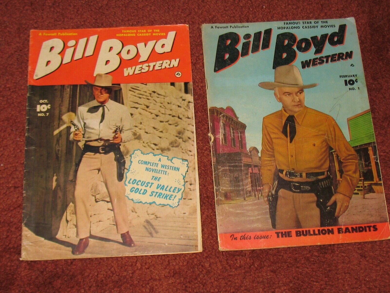 Lot of (2) Bill Boyd Western Comic Books #s 1 & 7 ~1950 - Fawcett  ~Golden Age