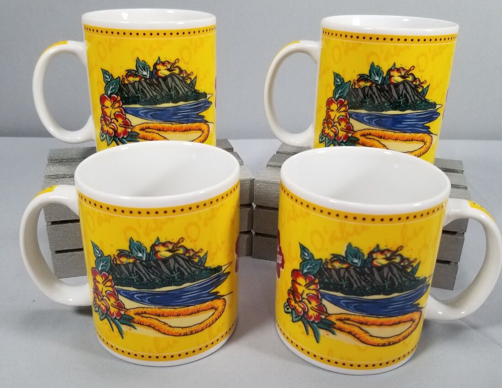 Hawaiian Islands Coffee Mugs Cups Souvenir Floral Lei Hilo Hattie Y2K Set (4)