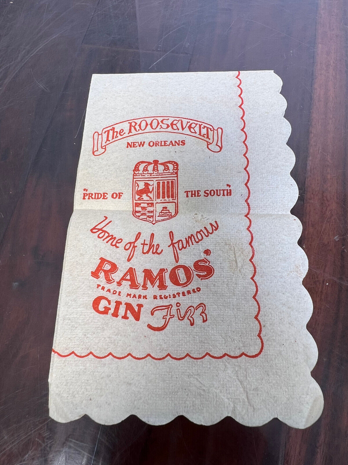 Vintage The Roosevelt In New Orleans Pride of the South Ramos Gin Fizz Napkin