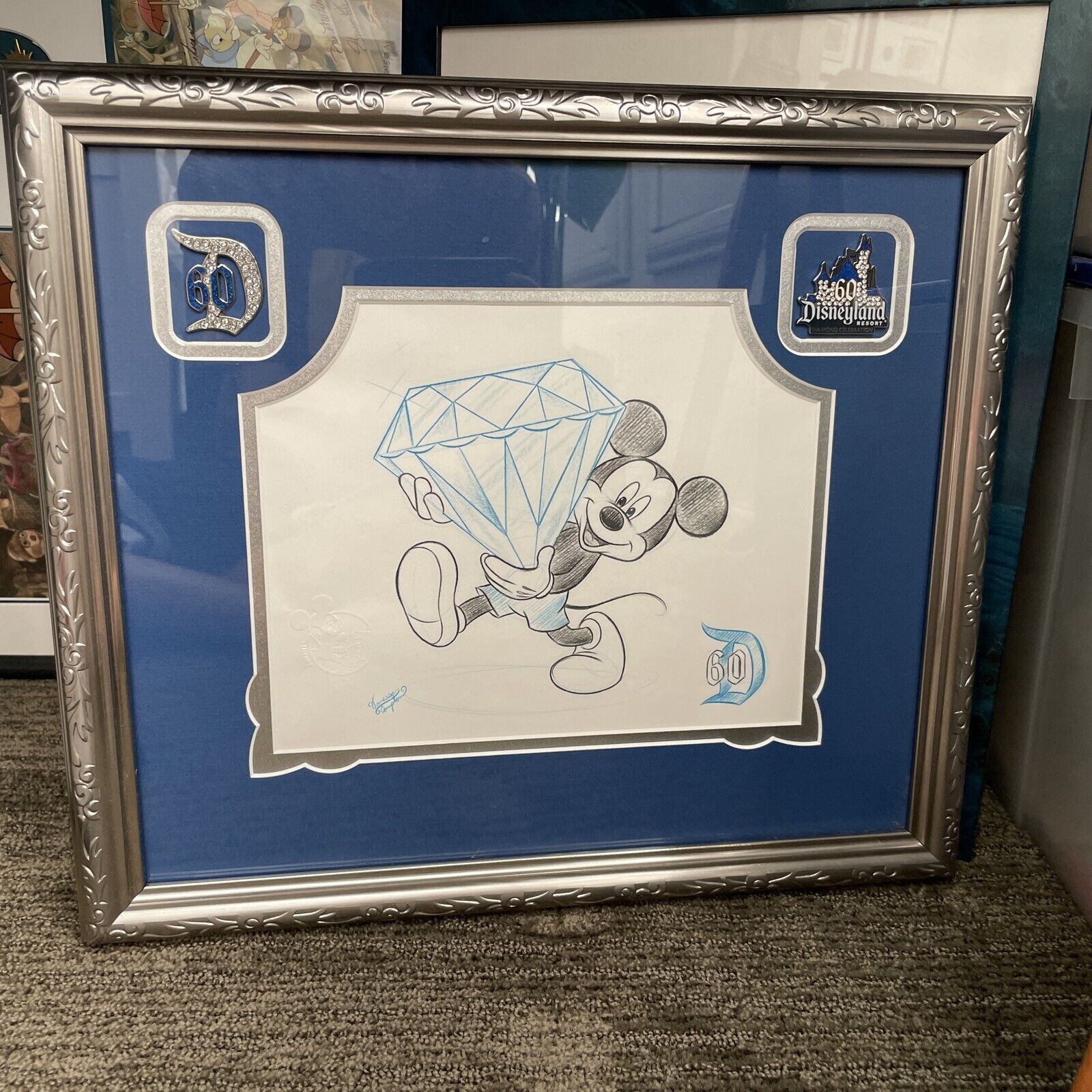 Disneyland Resort Diamond Celebration Mickey Drawing by Megan Matsumoto Framed
