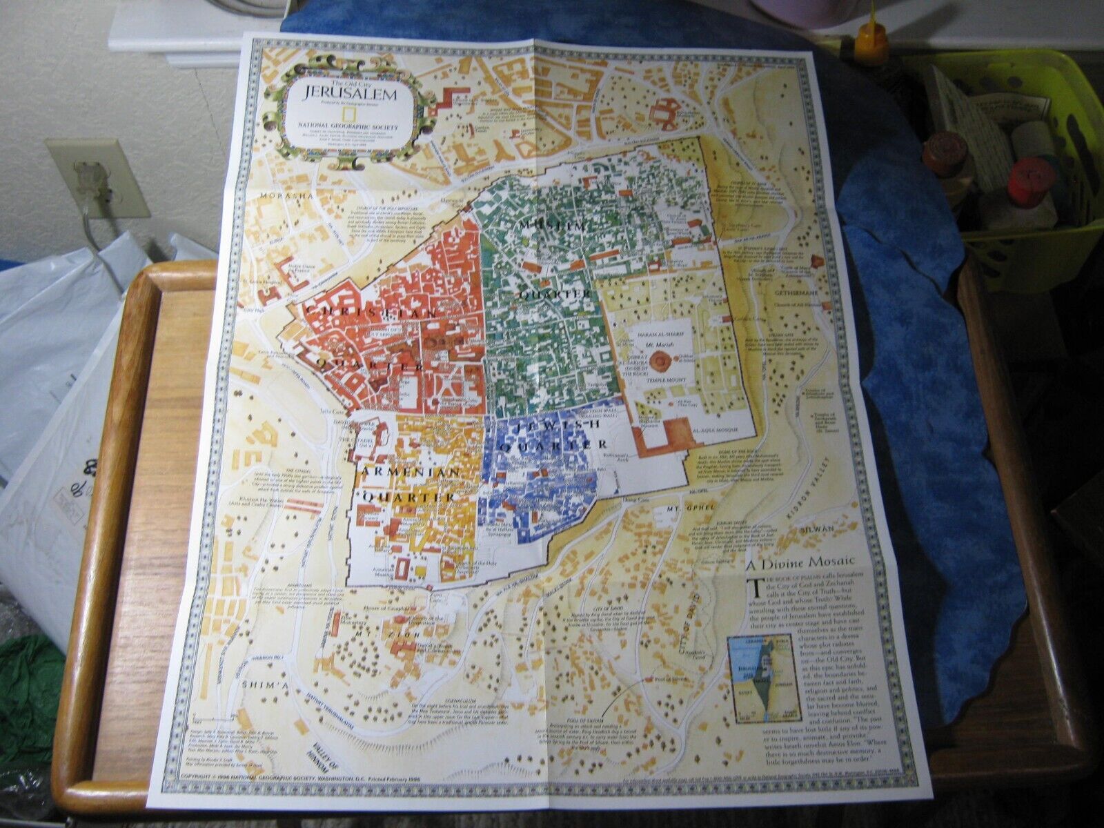 THE OLD CITY JERUSALEM MAP + MODERN JERUSALEM National Geographic April 1996