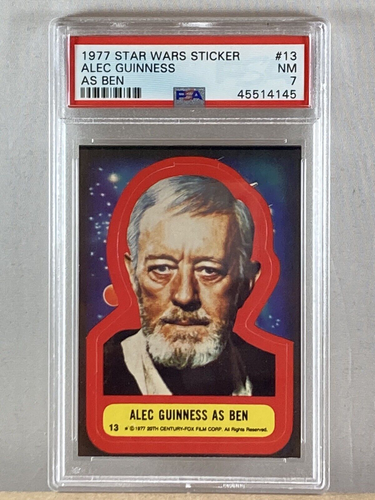 1977 Topps Star Wars Sticker #13 Alec Guinness As Ben PSA 7 NM