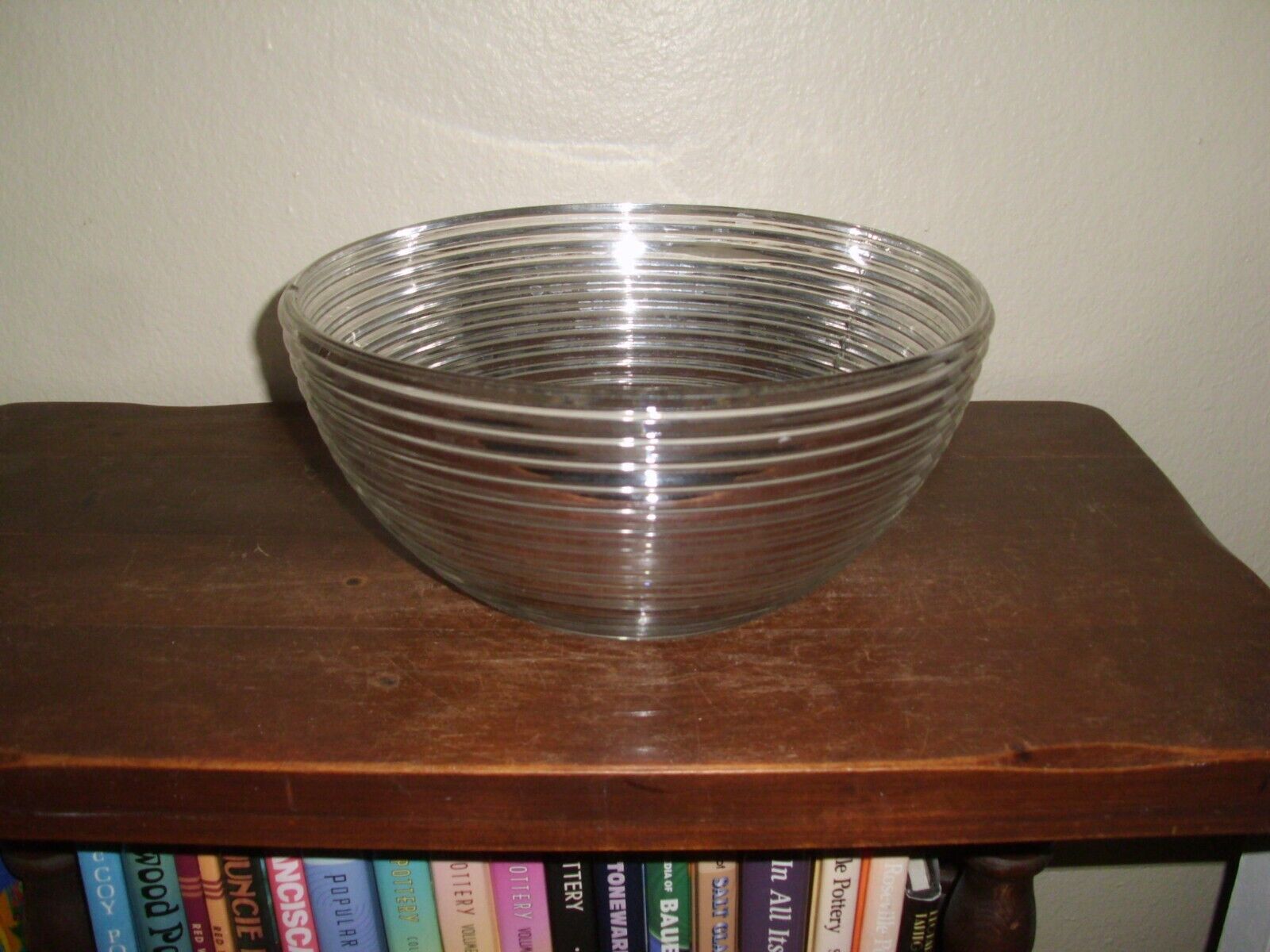 Large Round Manhattan Pattern Clear Glass Bowl