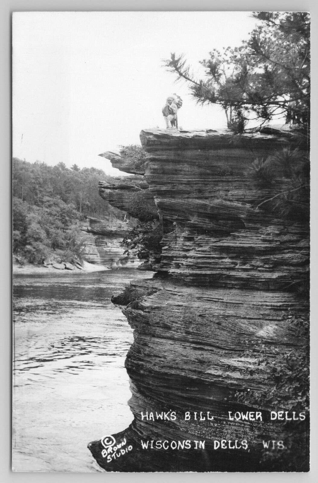 1930-50 Postcard Rppc Hawk\'s Bill Lower Dells Wisconsin Brown Studio Real Photo