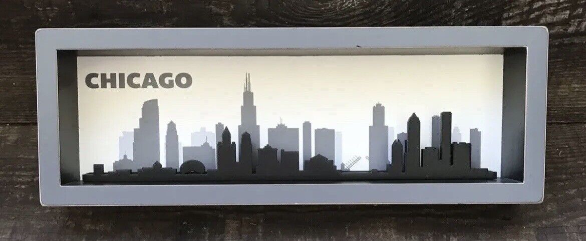 CHICAGO City Skyline Primitives by Kathy RARE Shadow Box Sign, 4” x 11.5”