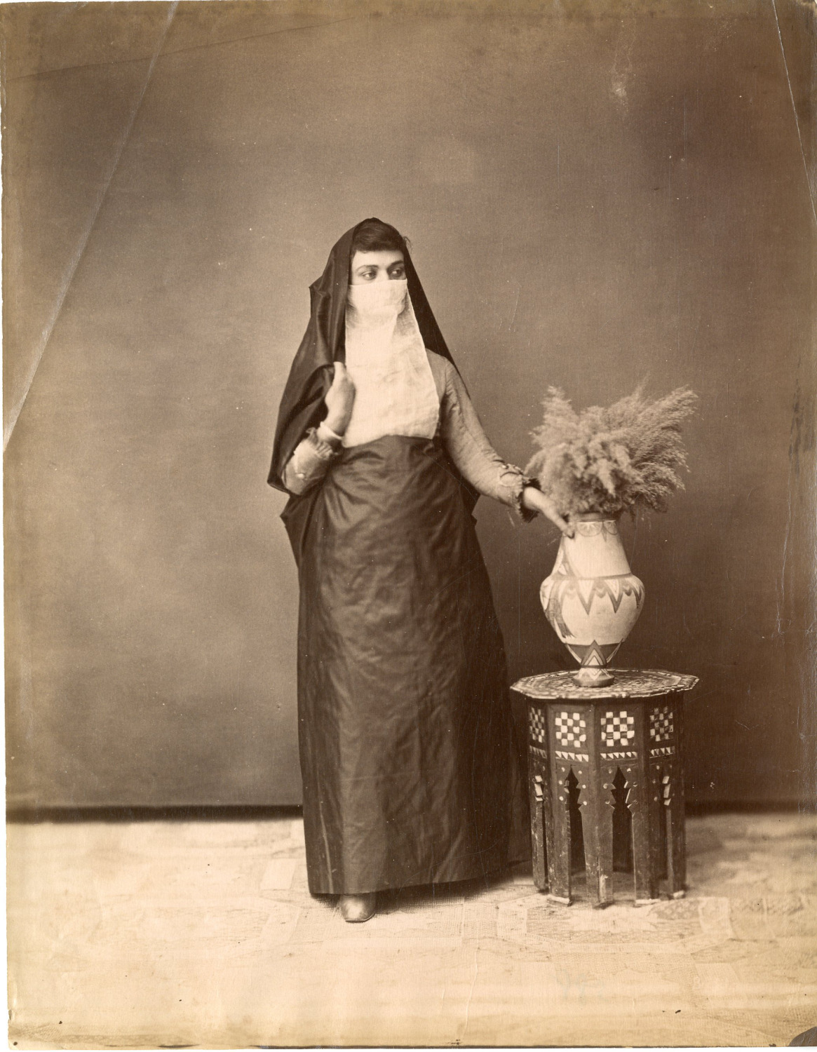 Egypt, Women Wearing the Veil Vintage Albumen Print, Albumin Print  