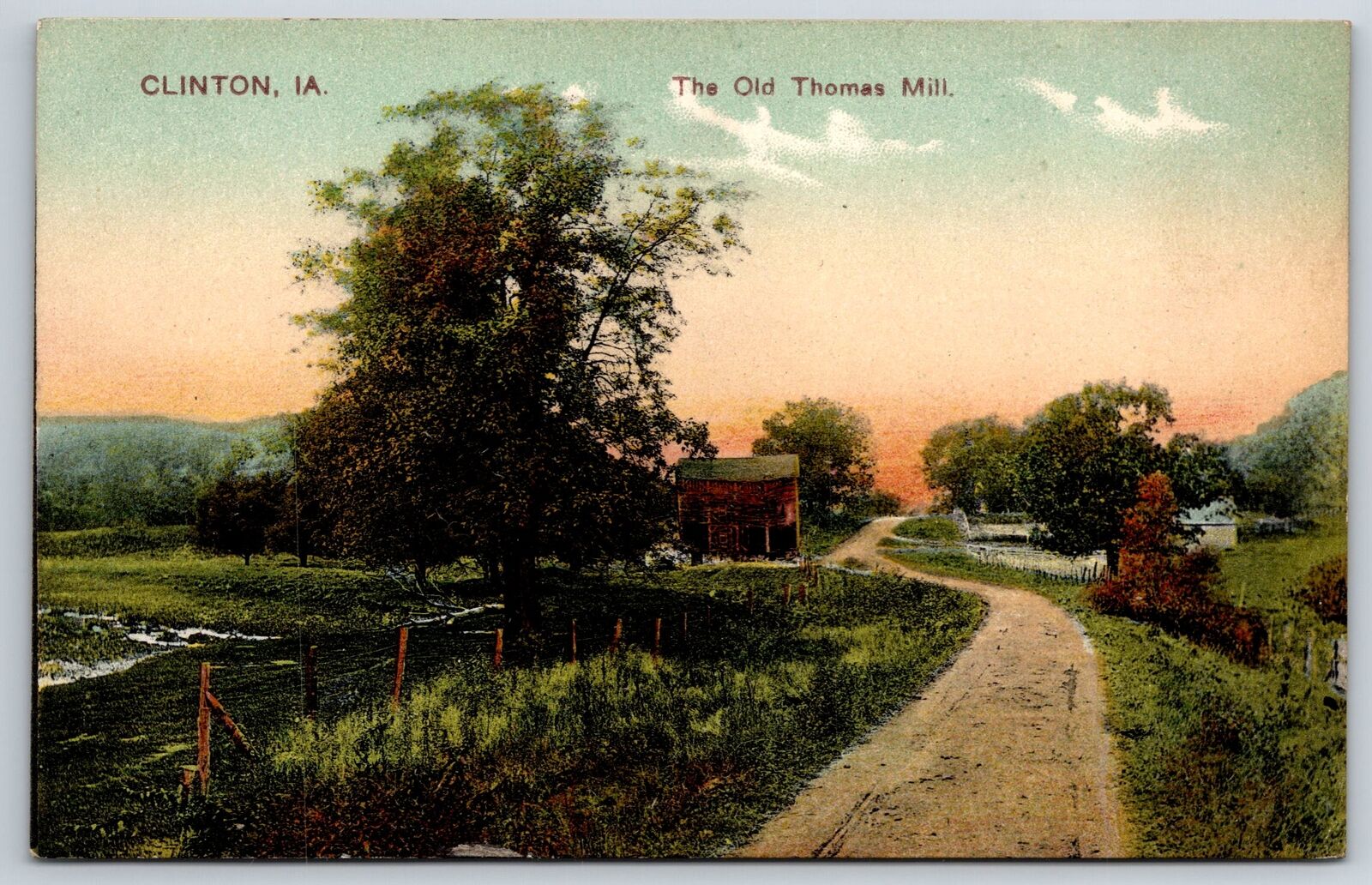 Clinton Iowa~Old Thomas Mill~Country Road~PCK Pub Co~c1910 Postcard
