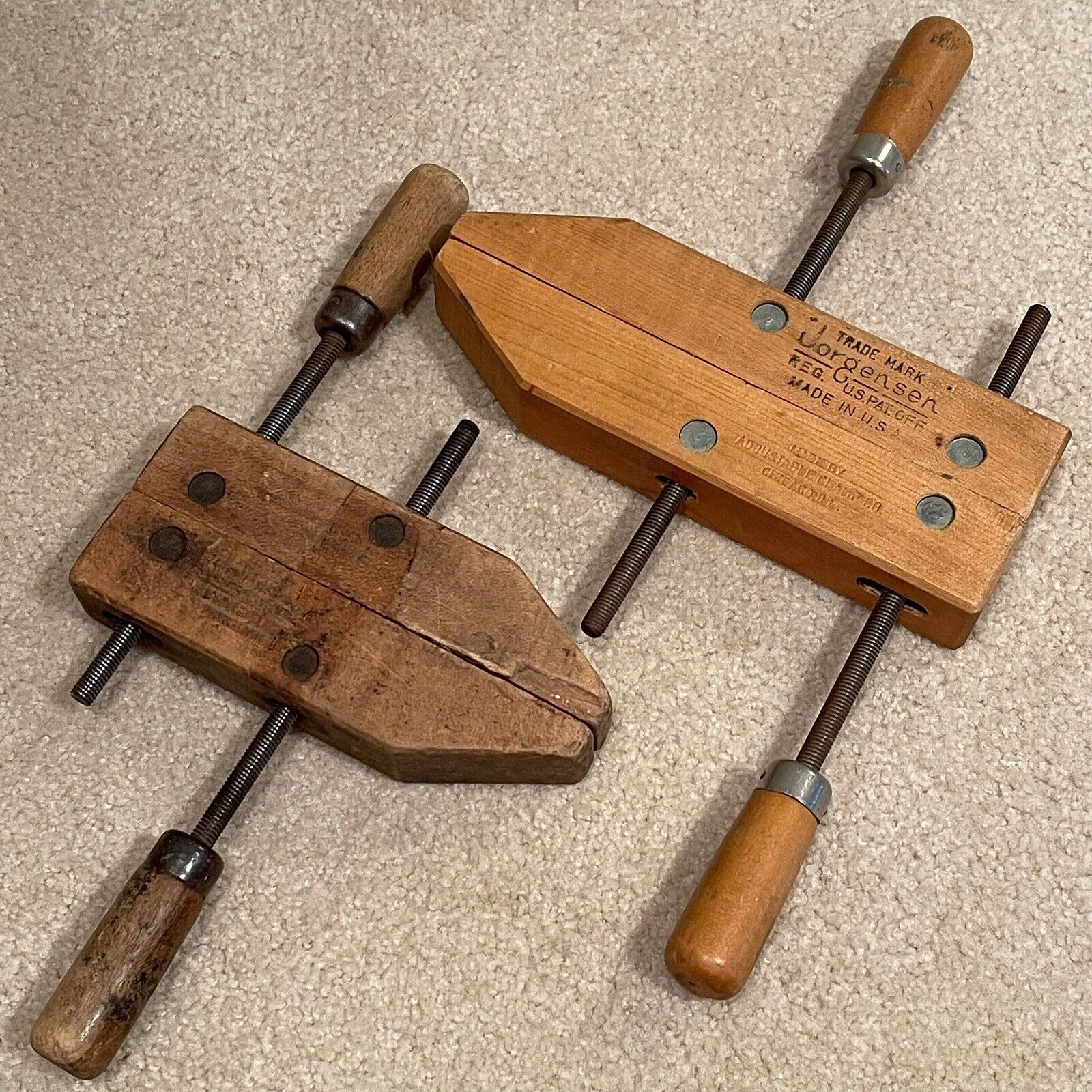 Vintage Jorgensen Adjustable Clamp Wood Hand Screw 8” & 10” Made in USA