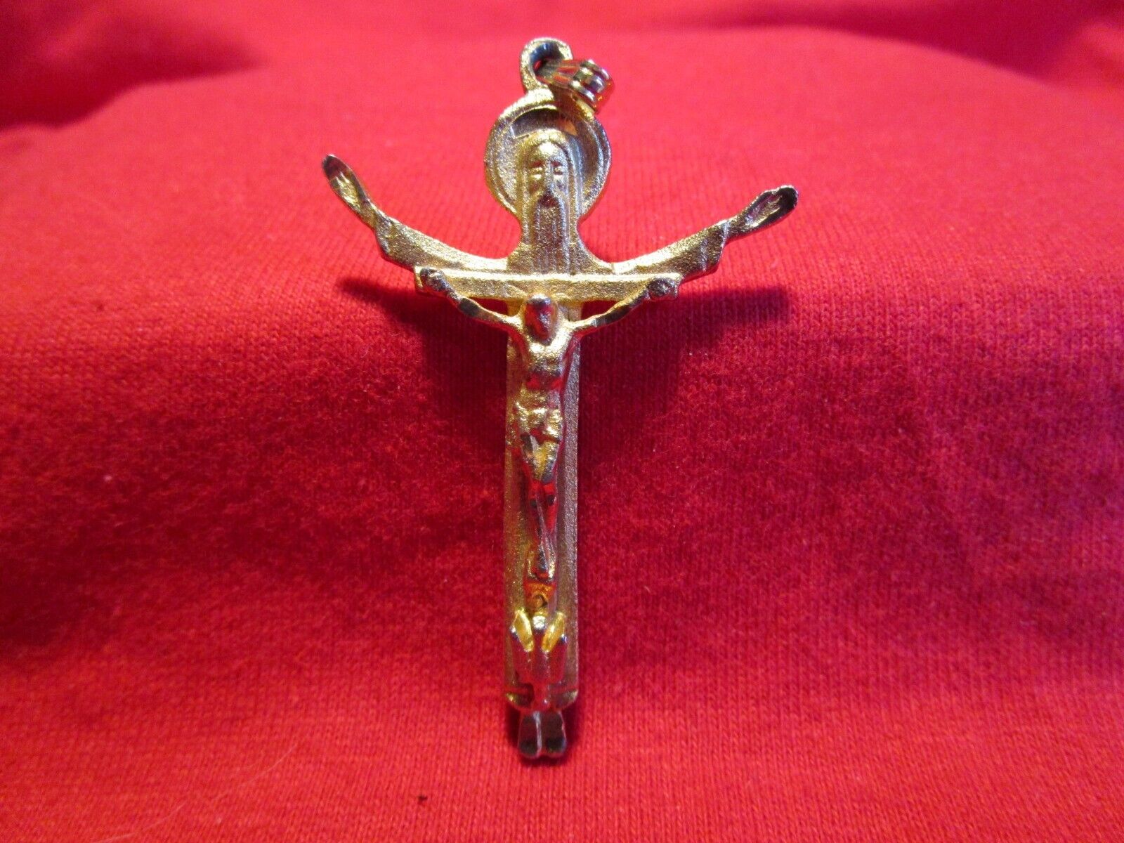 Trinity Cross Goldtone Father, Crucified Son, Holy Spirit Dove at Foot 2\