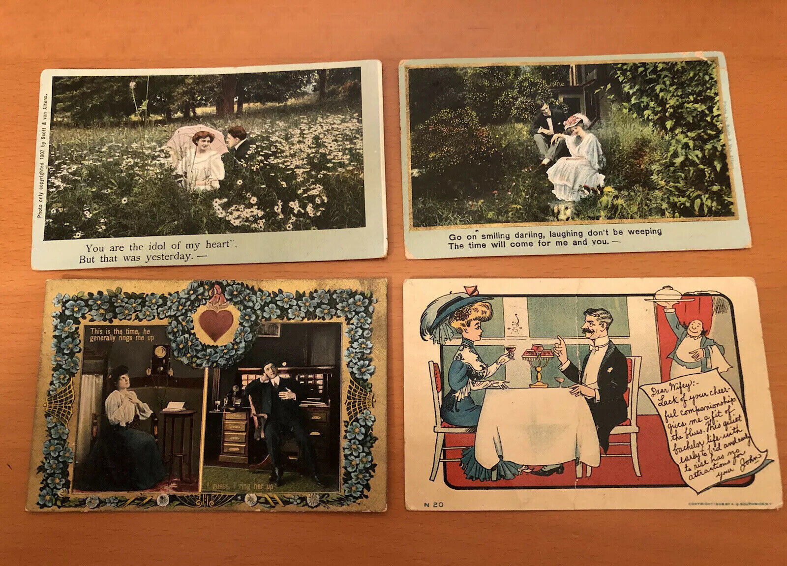 Lot Of 4 Antique Postcards Humor Lovelorn Couples Pre-1914 Postcards