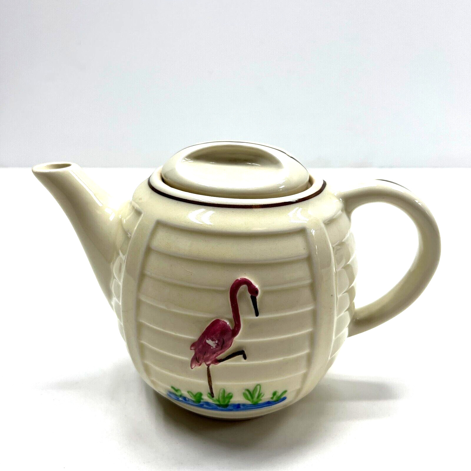 Vintage Porcelier Vitreous China Hand Painted Flamingo Tea Pot 1930-1940’s