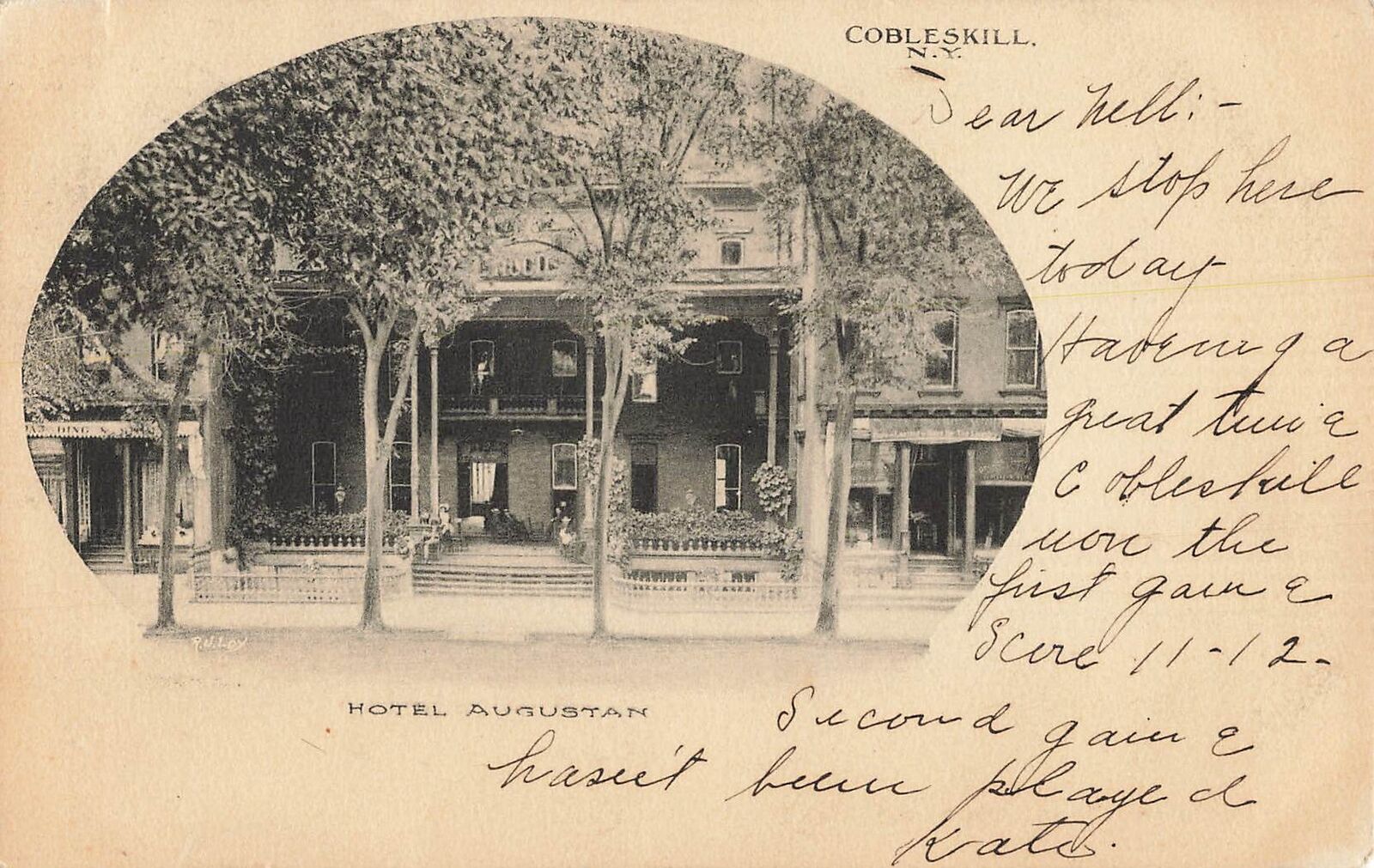 1919 Vintage Postcard Hotel Augustan Cobleskill NY Photo Litho Rare 