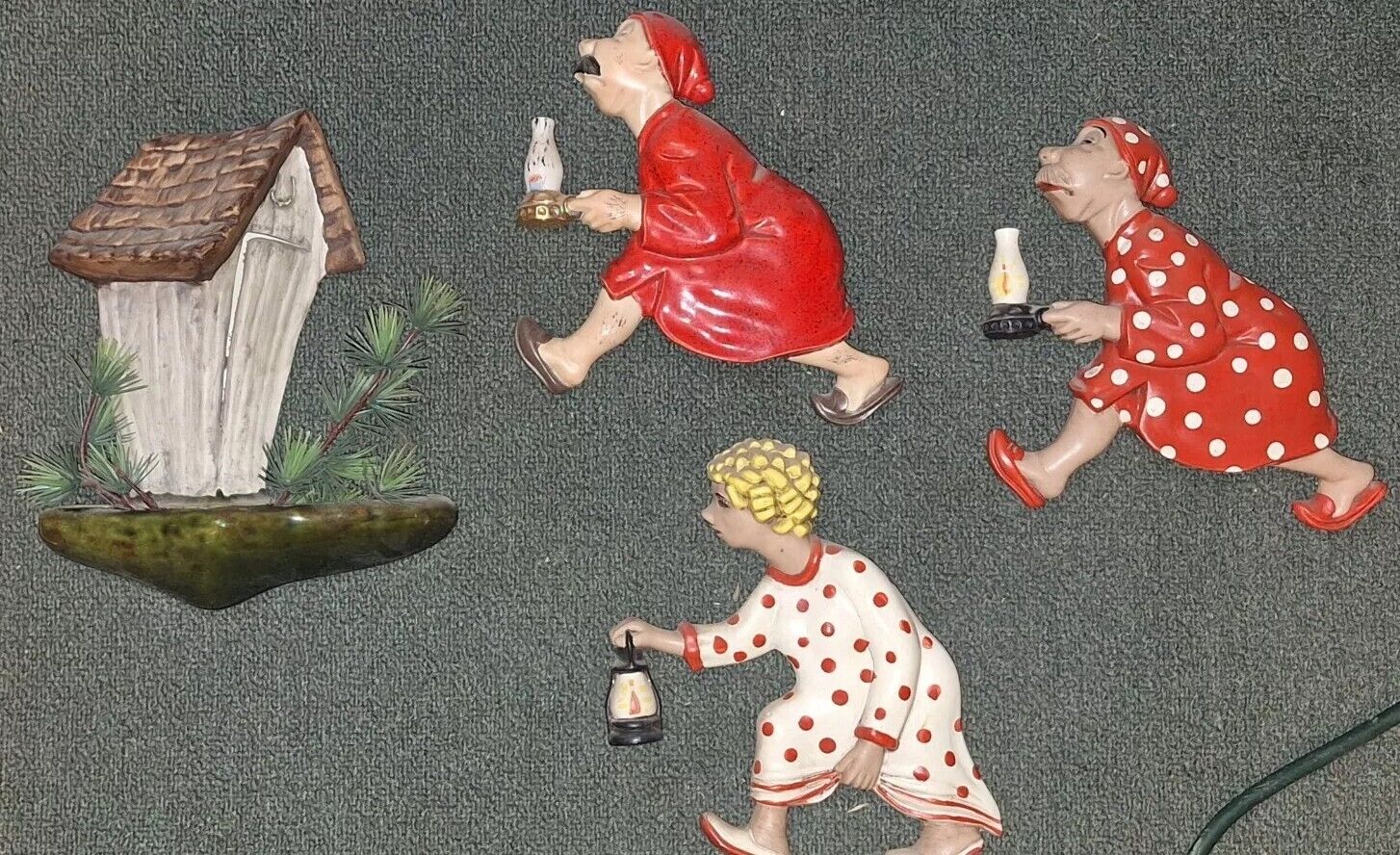 Arnel's Vintage Race To The Outhouse Chalkware 2 Men, Woman, & House