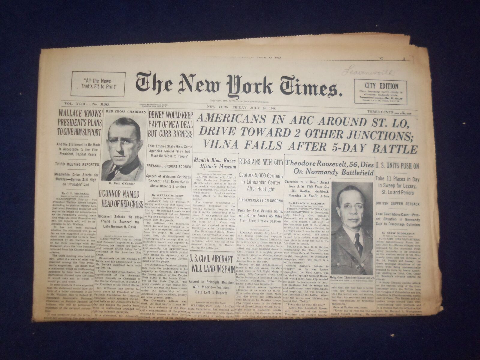 1944 JULY 14 NEW YORK TIMES - AMERICANS IN ARC AROUND ST. LO - NP 6592