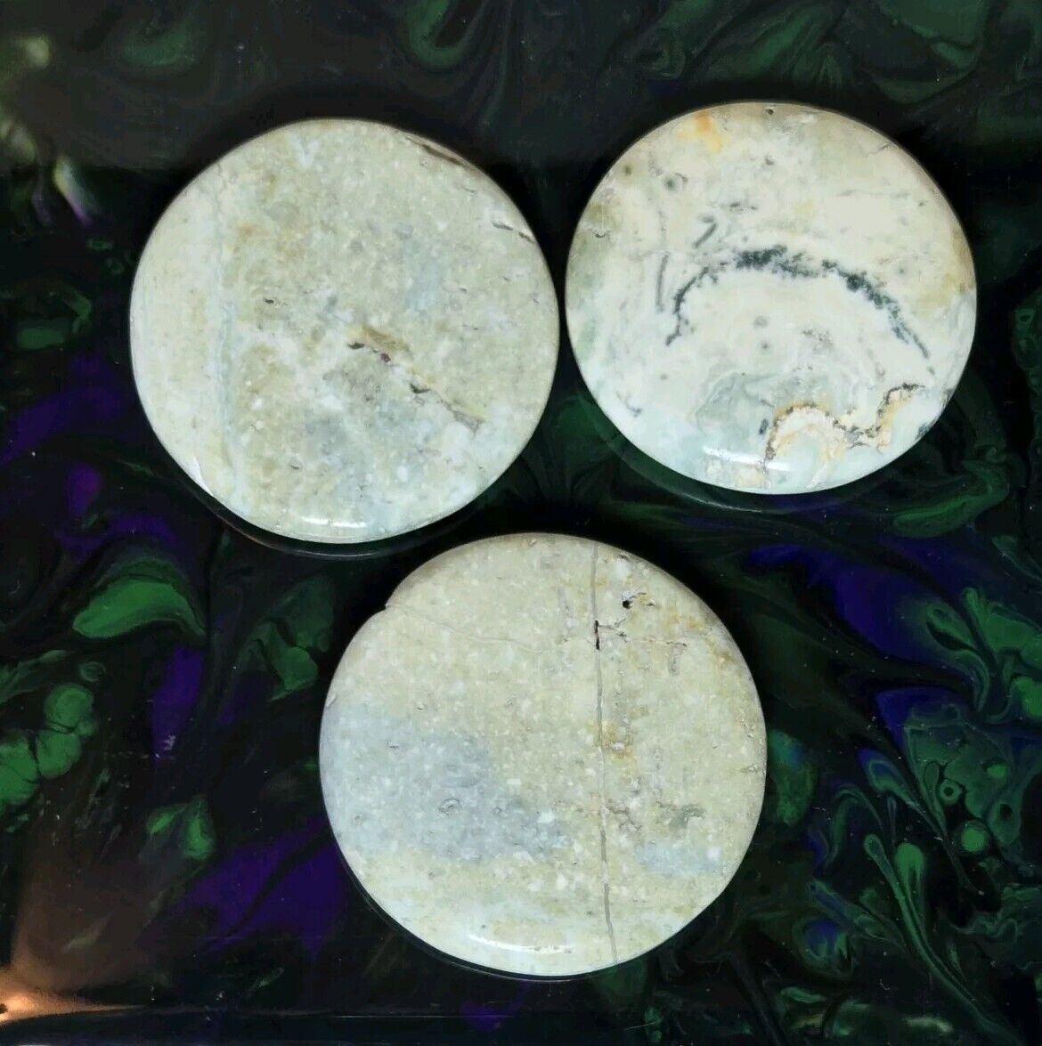 Set of 3 Round Natural Polished Tree Agate Pocket Stones 