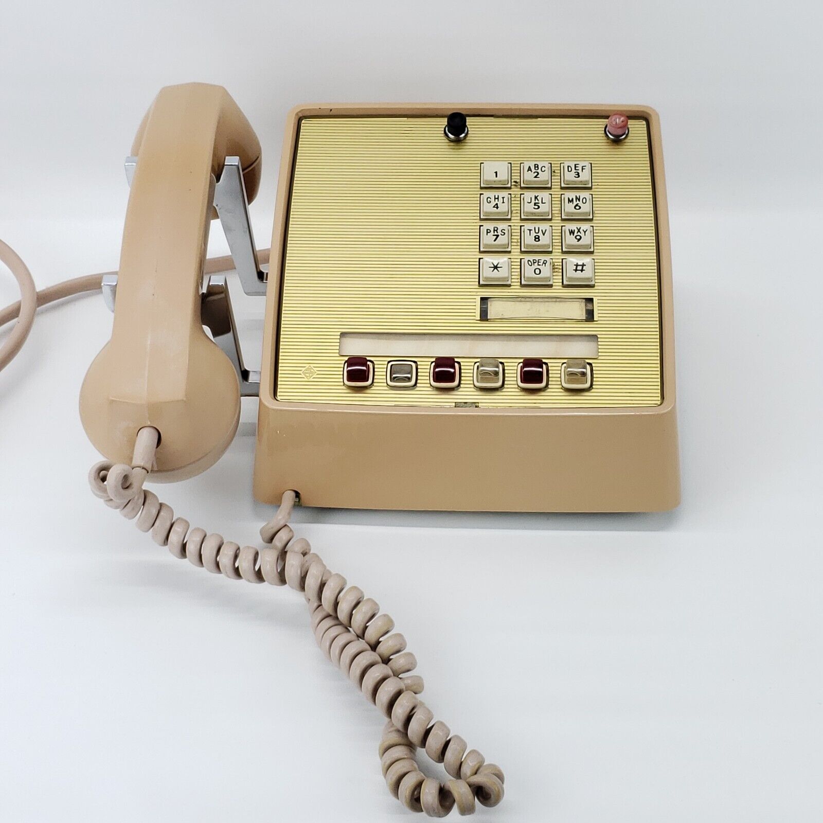 Vintage 1970s Beige/Gold Ashe Electric 3-Line Receptionist Desk Phone- Untested