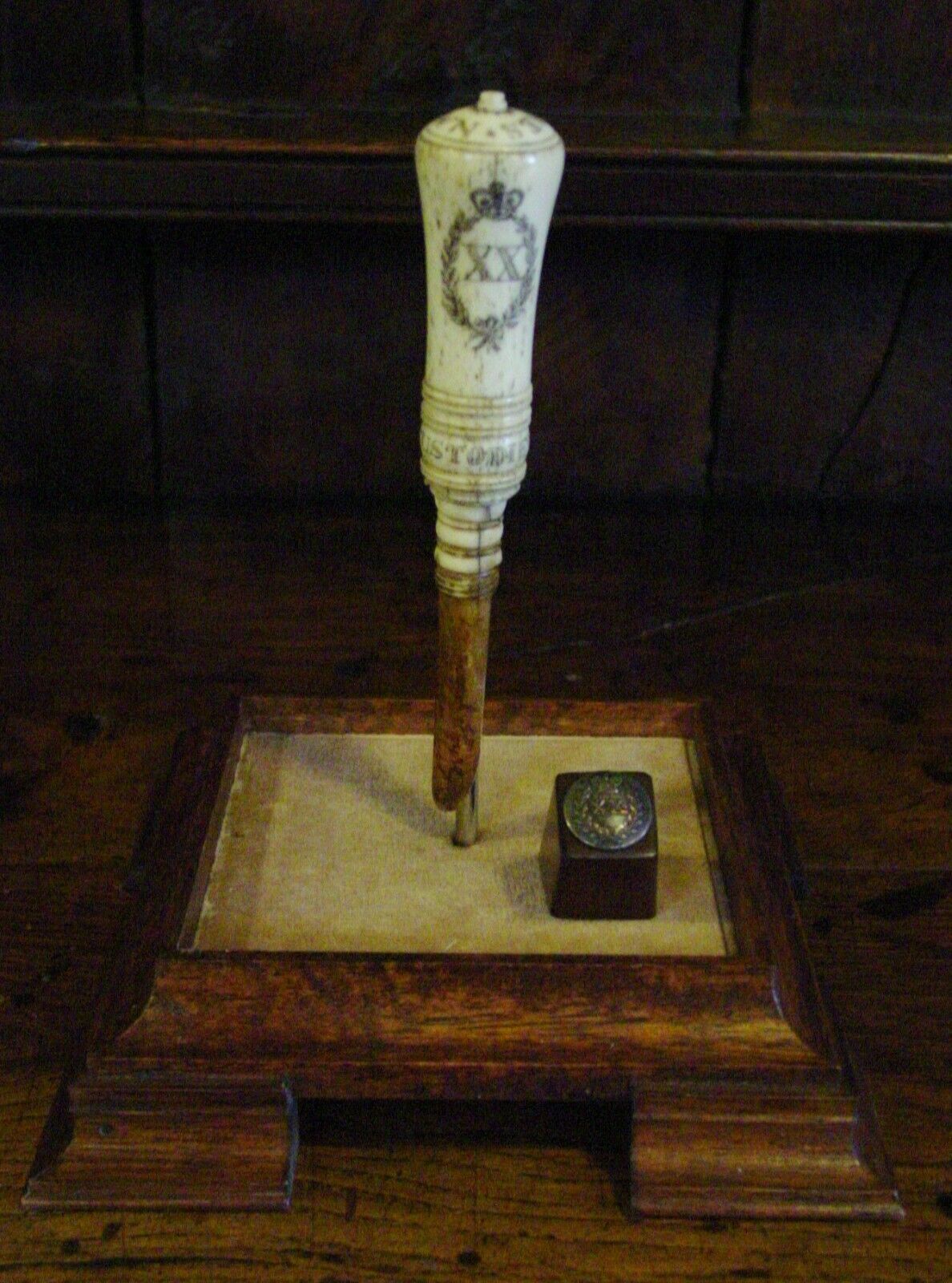 An antique bone apple corer carved for Napoleon's death-----15748