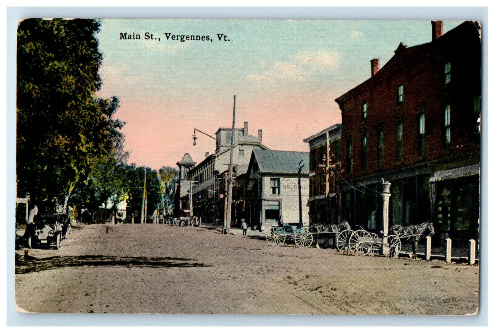 c1910 Horse Carriage, Scene at Main Street Vergennes Vermont VT Postcard