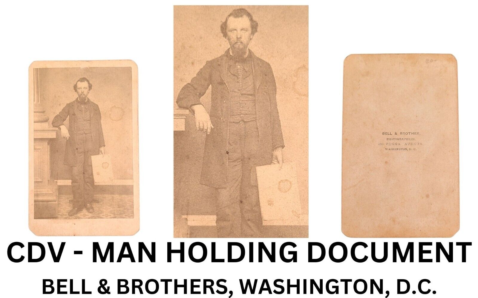CDV PHOTOGRAPH -  MAN HOLDING DOCUMENT - BELL & BROTHERS, WASHINGTON, D.C. (180)