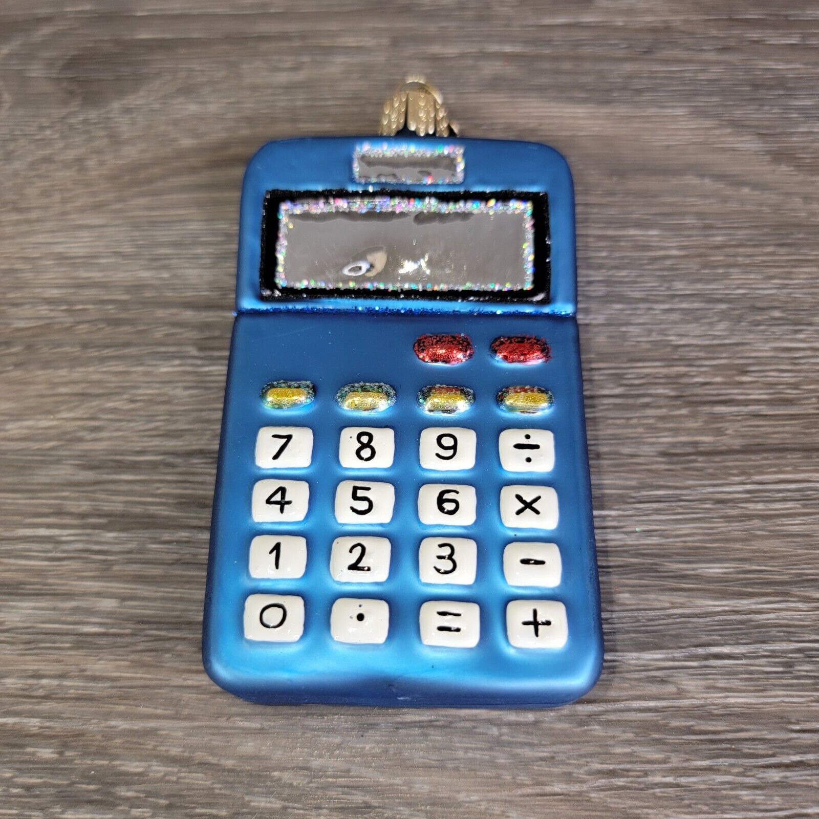 Old World Christmas Calculator Ornament Blue Blown Glass Student Teacher OWC