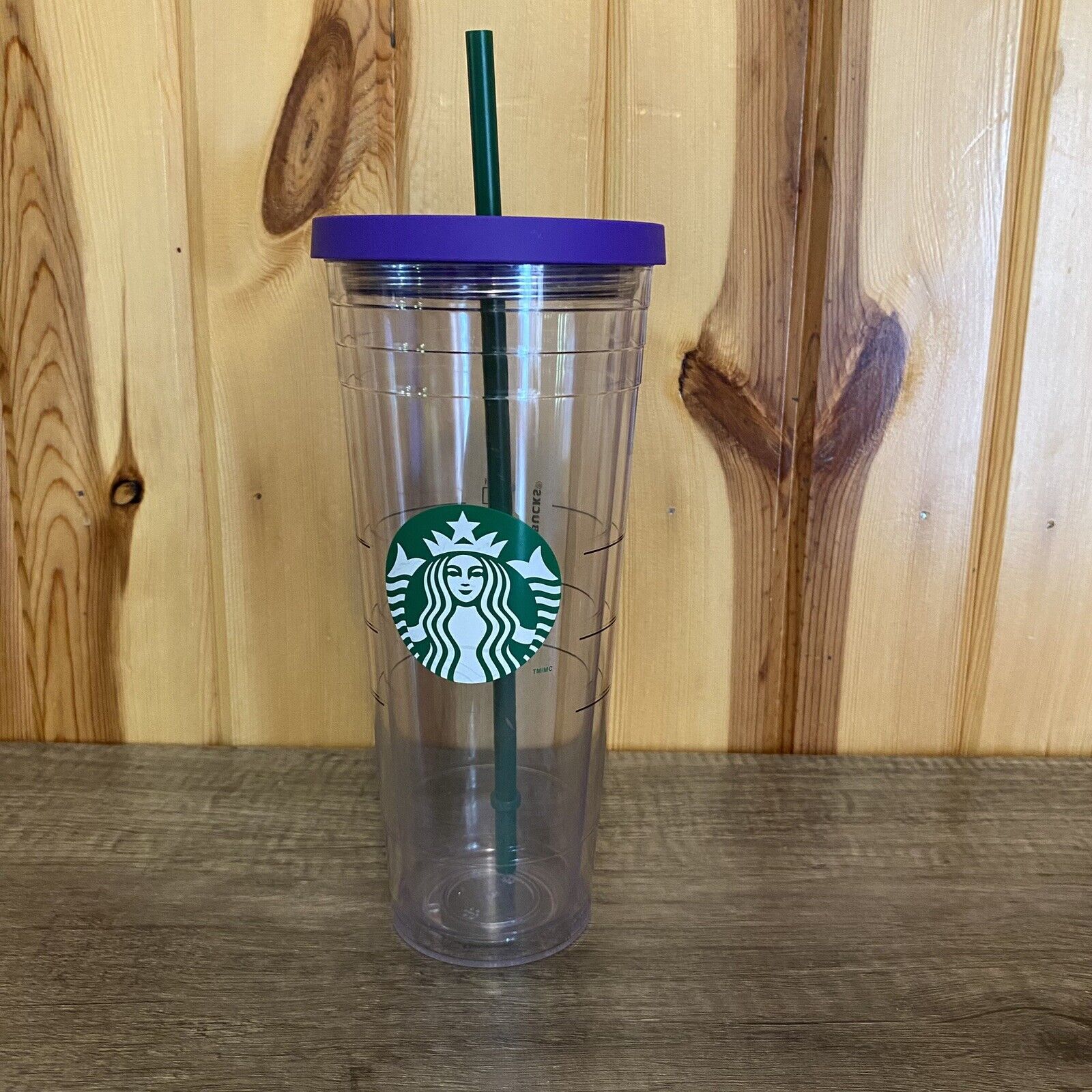 Starbucks Clear Acrylic Cold Cup Tumbler (24oz) Purple Lid and Straw