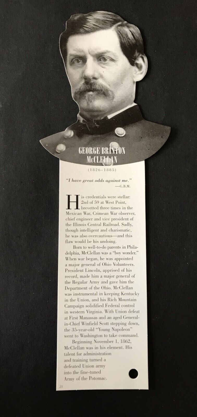 George B McClellan    Unique Civil War Collector Card, Die Cut