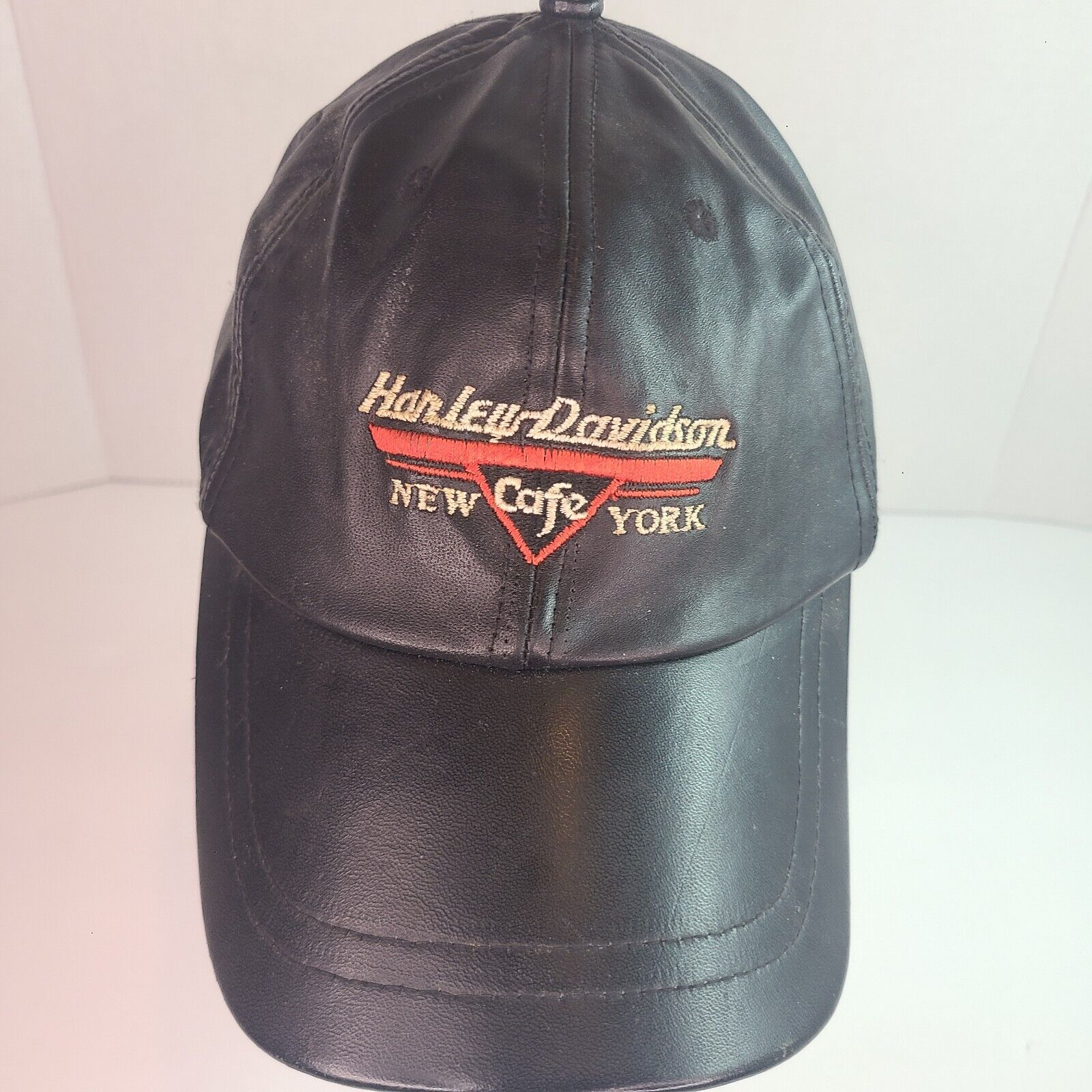 Vintage Harley Davidson Black Leather Hat New York Cafe 100% Leather Adjustable