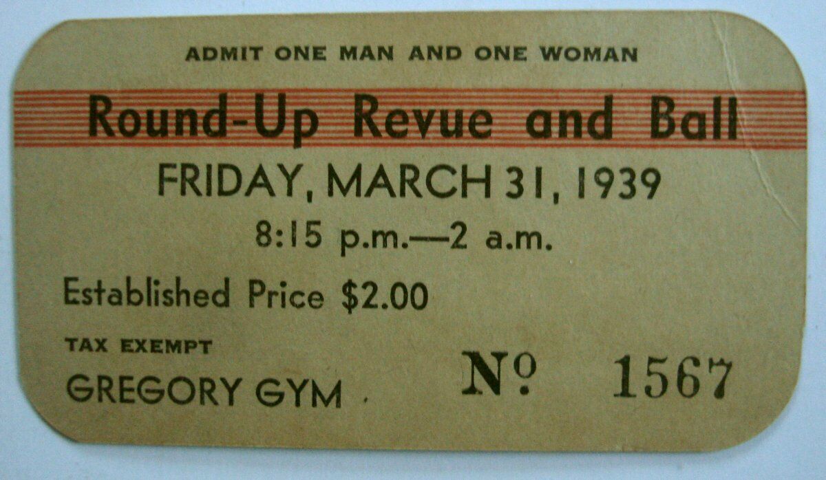 1939 Gregory Gym University of Texas Thick Entry Card Vintage Admission Pass