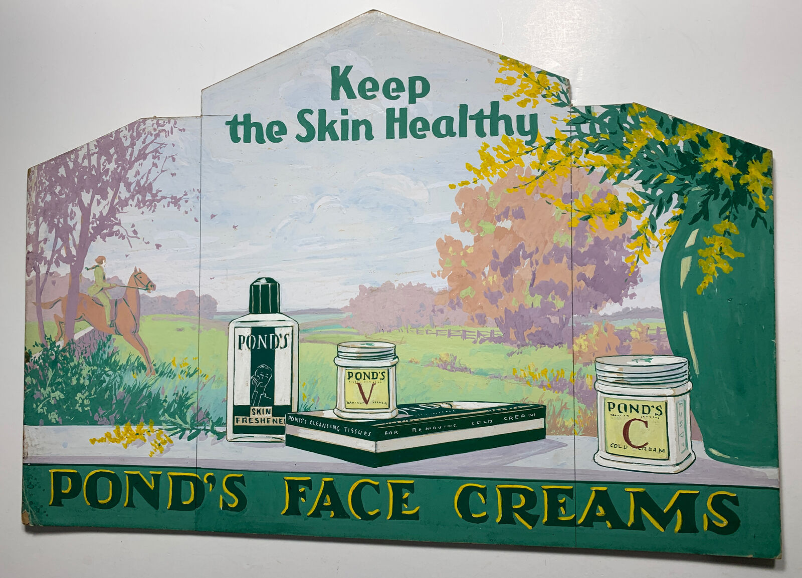 Rare Hand Painted Art Advertising Pond’s Creams Signed Conradt Reverse Art Deco