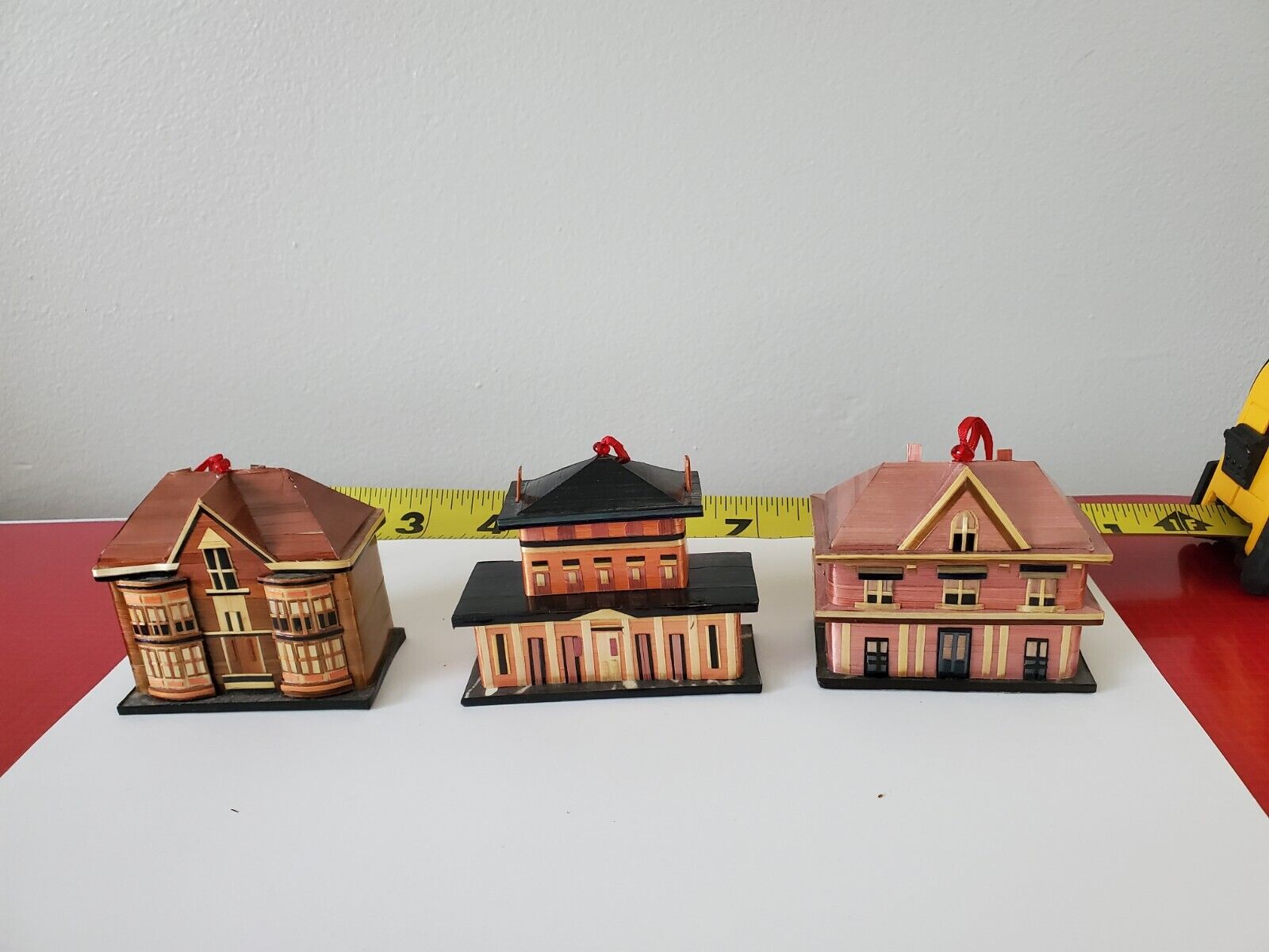 3 miniature wheatstalk trinket  houses MIX VICTORIAN balsa HOUSES Ornaments