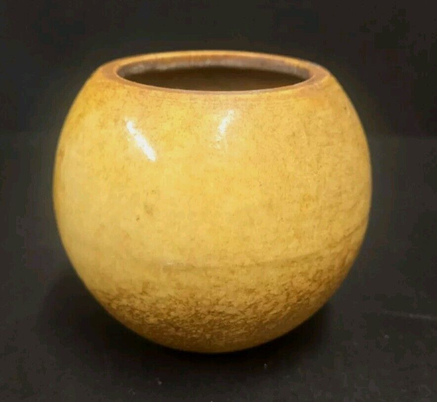 Yellow Earth Tones Pottery USA Small Round Orb Planter Vase Marked 4\