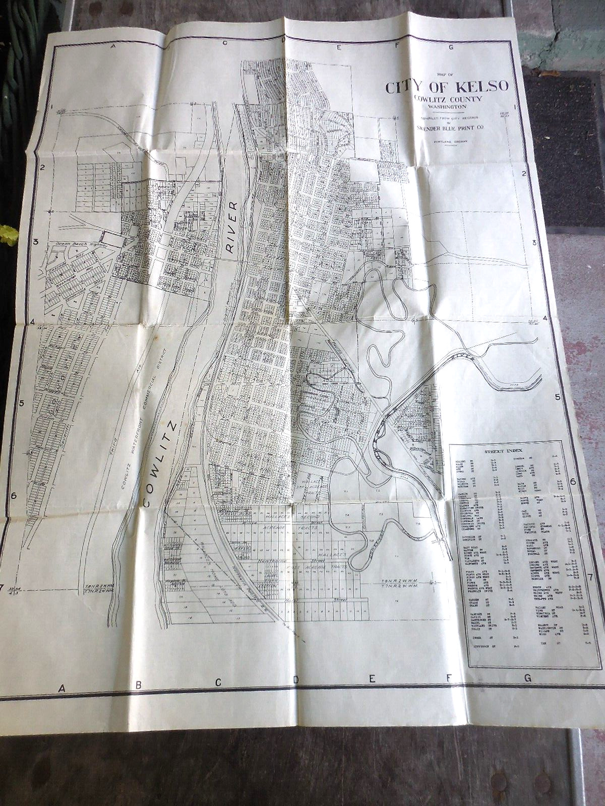 Vintage City Street Map Kelso Washington 19\