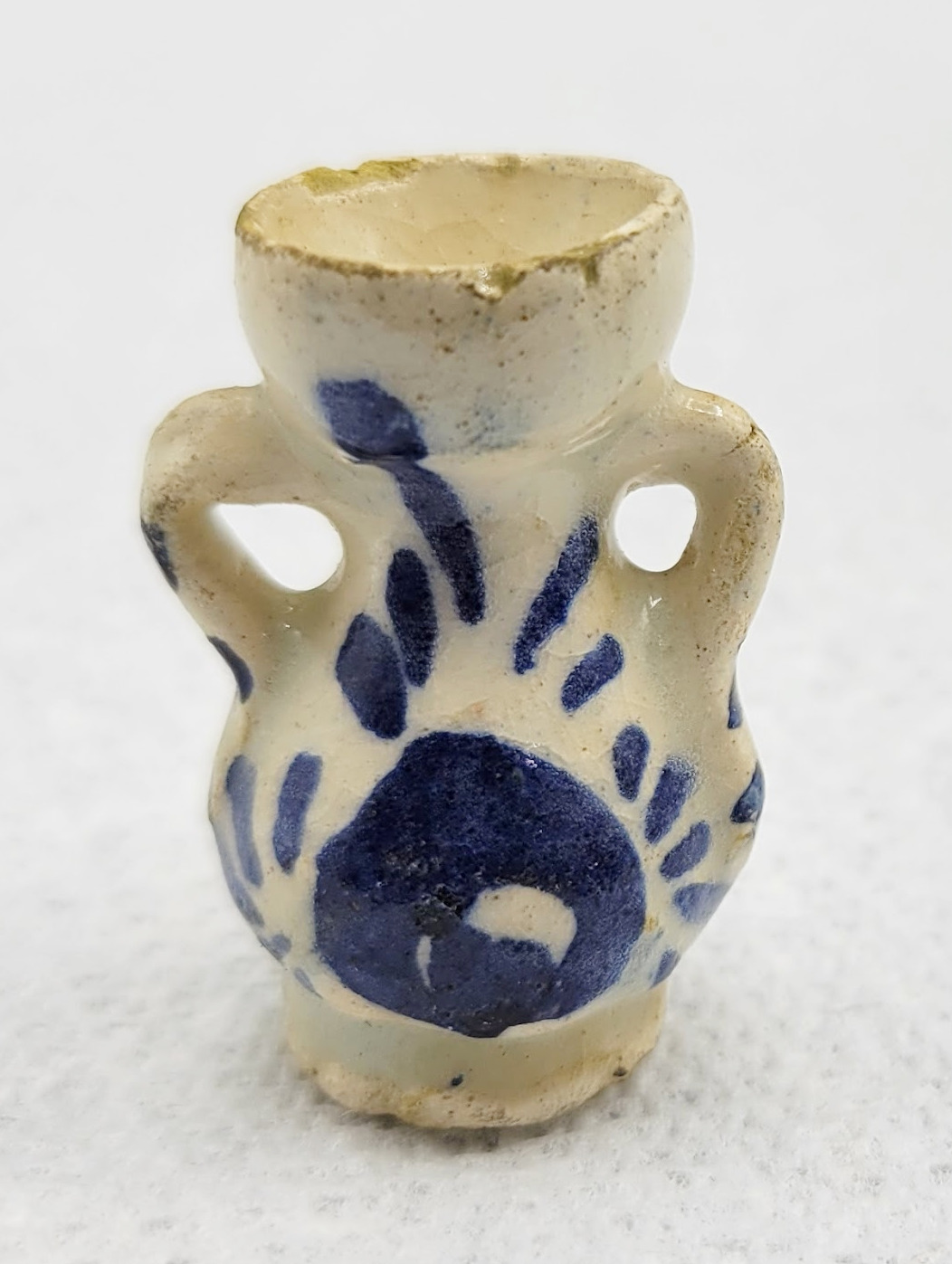 Vintage Miniature Pottery Clay Blue and White Miniature Vase Urn Jug Figurine