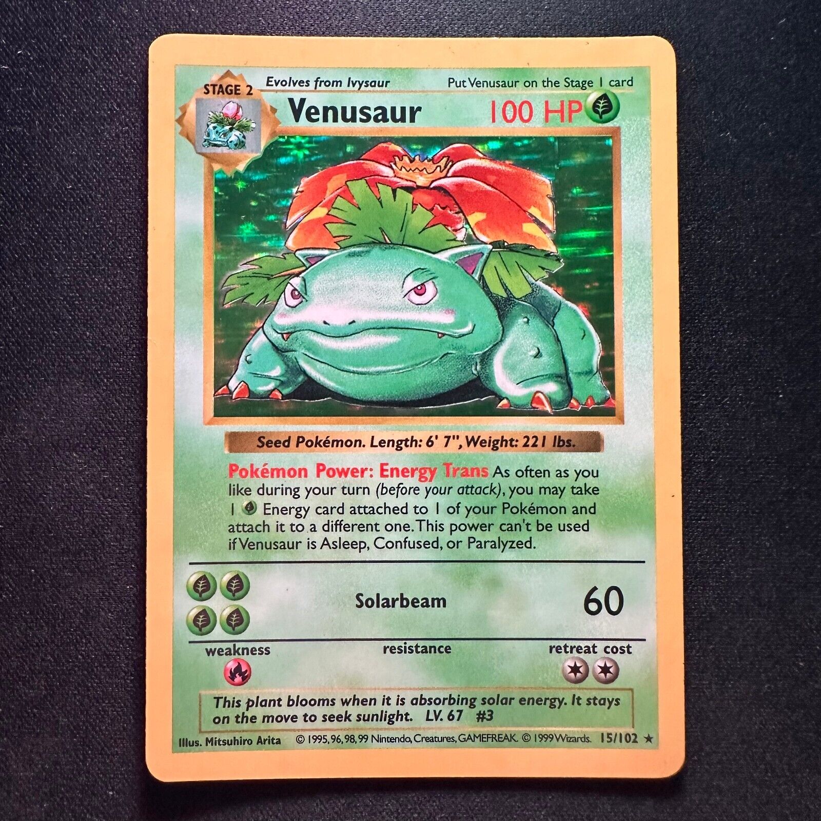 Shadowless Venusaur 15/102 Base Set Rare Holo Pokemon Card