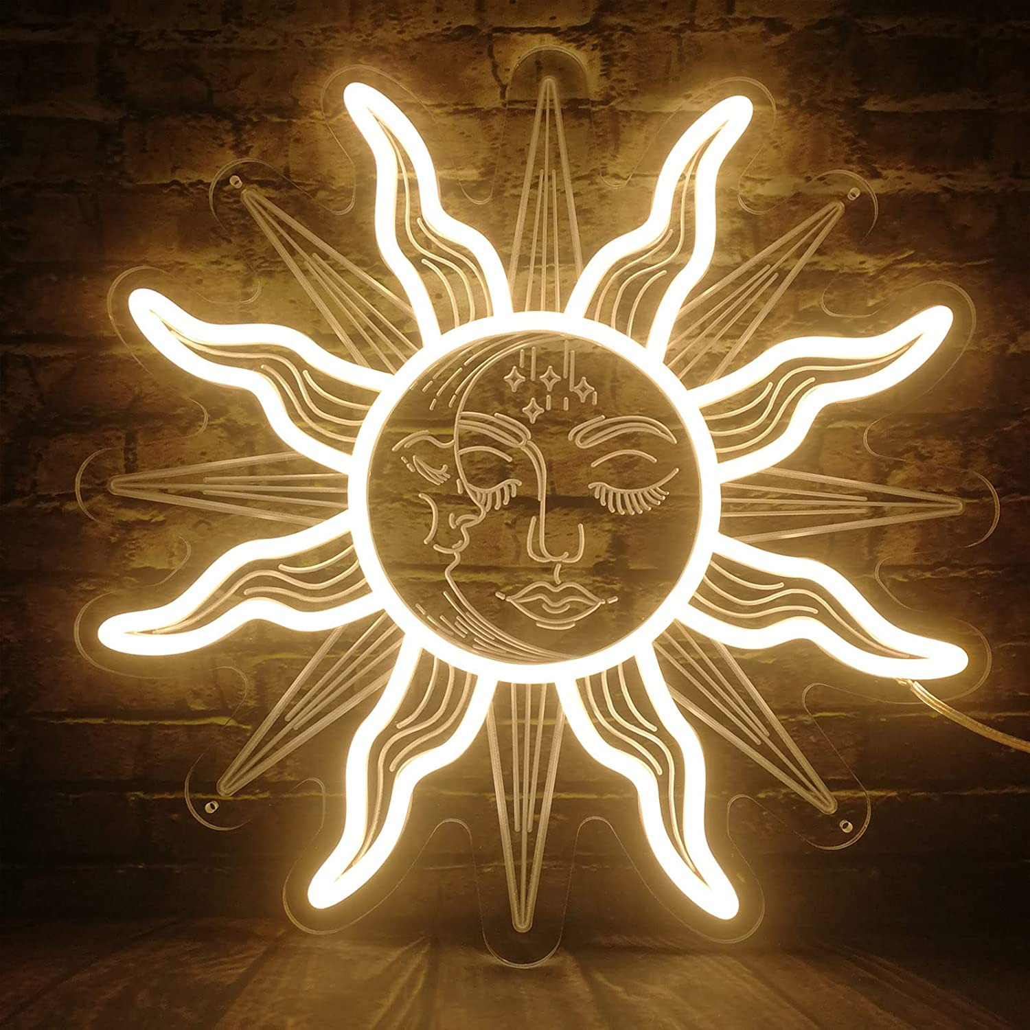 Vintage Burning Sun and Moon Neon Sign Light - 3D Boho Aesthetic Room Decor Cele