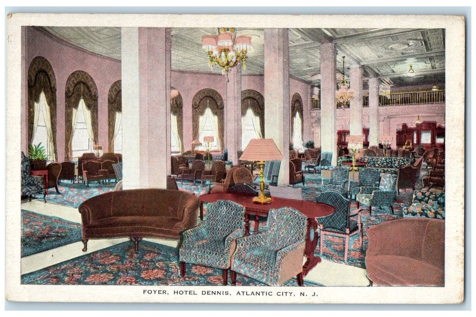 c1920's Hotel Dennis & Restaurant Lower Lounge Atlantic City New Jersey Postcard