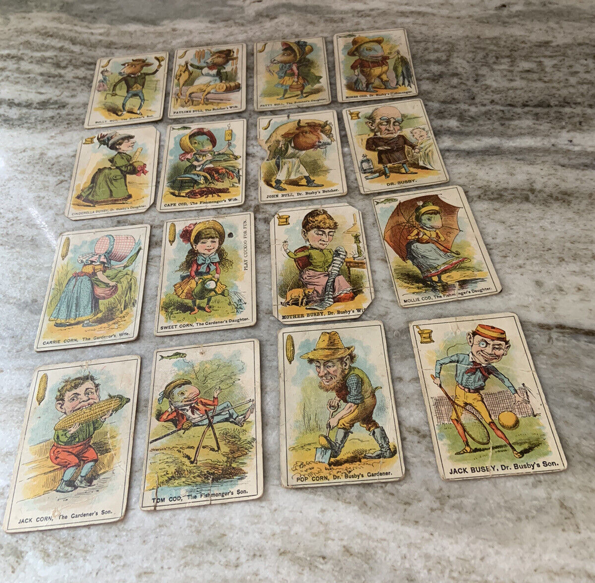 1890’s DR. BUSBY - VICTORIAN GAME TRADE CARDS LOT OF 16 BY MILTON BRADLEY