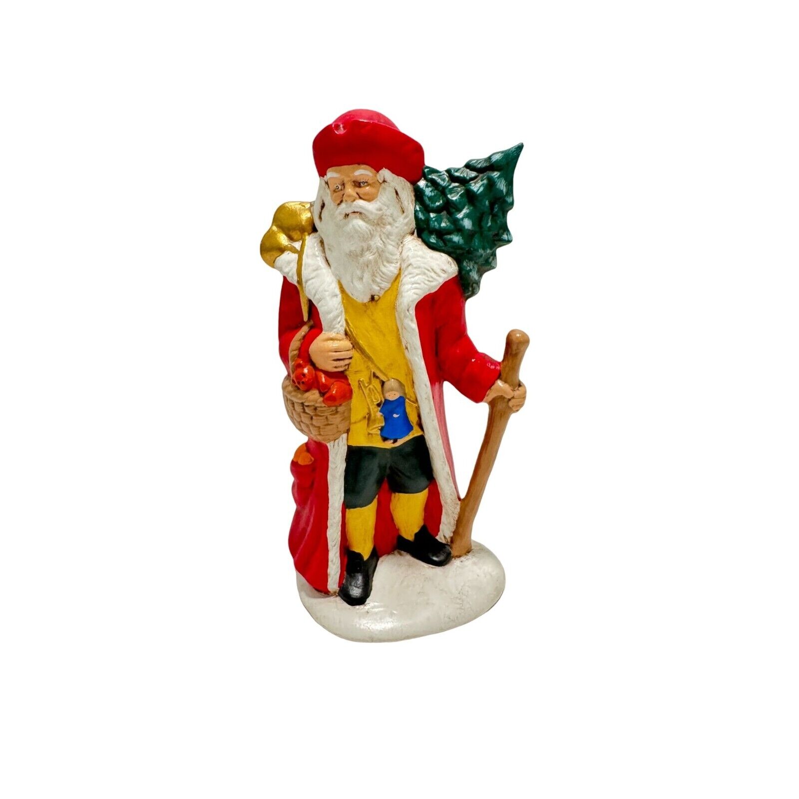 Vtg Ceramic Old World Colonial Santa With Tree and Toys Hand Painted Christmas